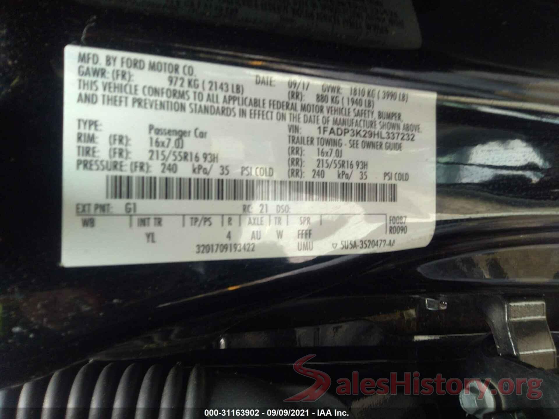 1FADP3K29HL337232 2017 FORD FOCUS