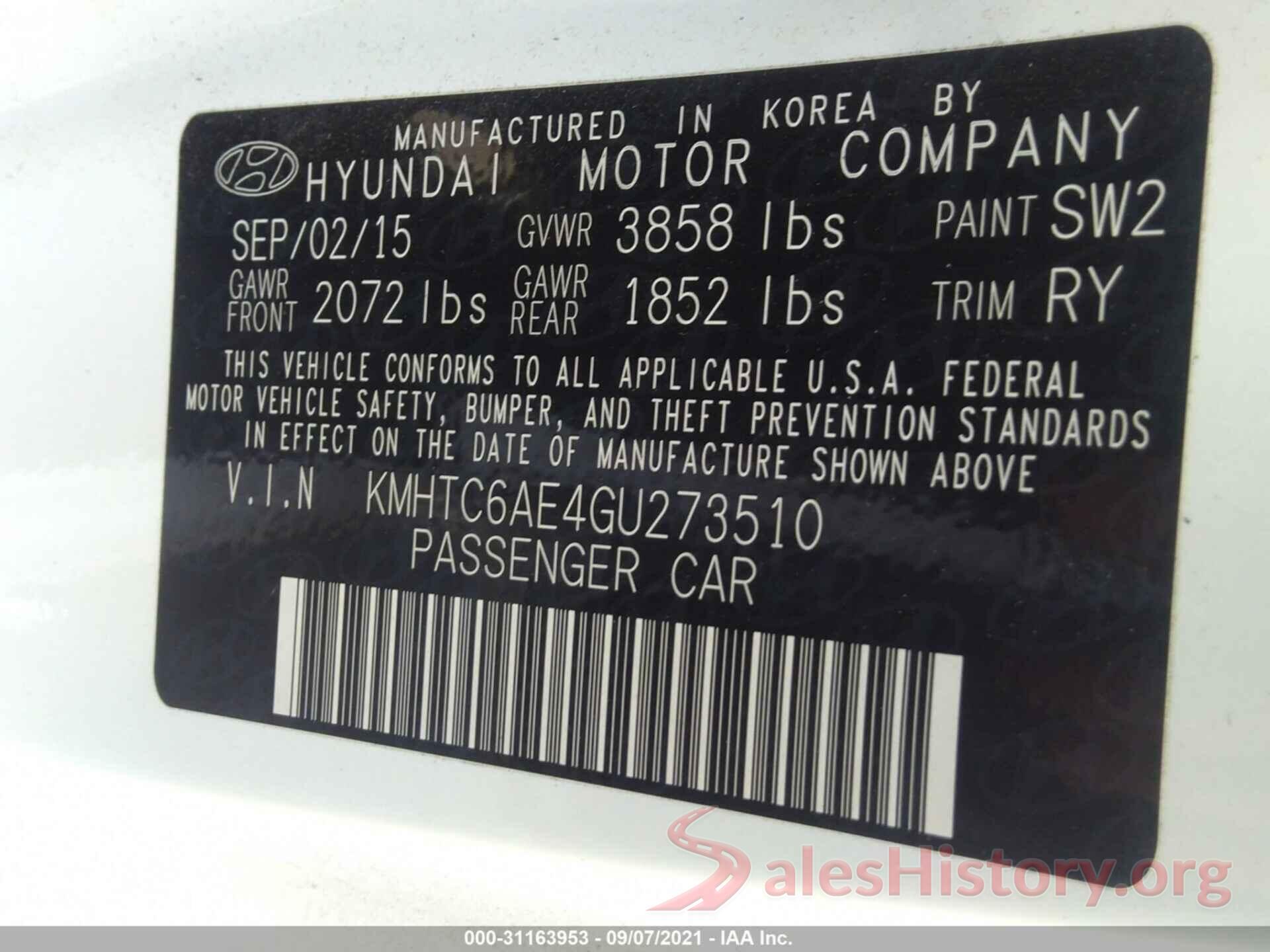 KMHTC6AE4GU273510 2016 HYUNDAI VELOSTER