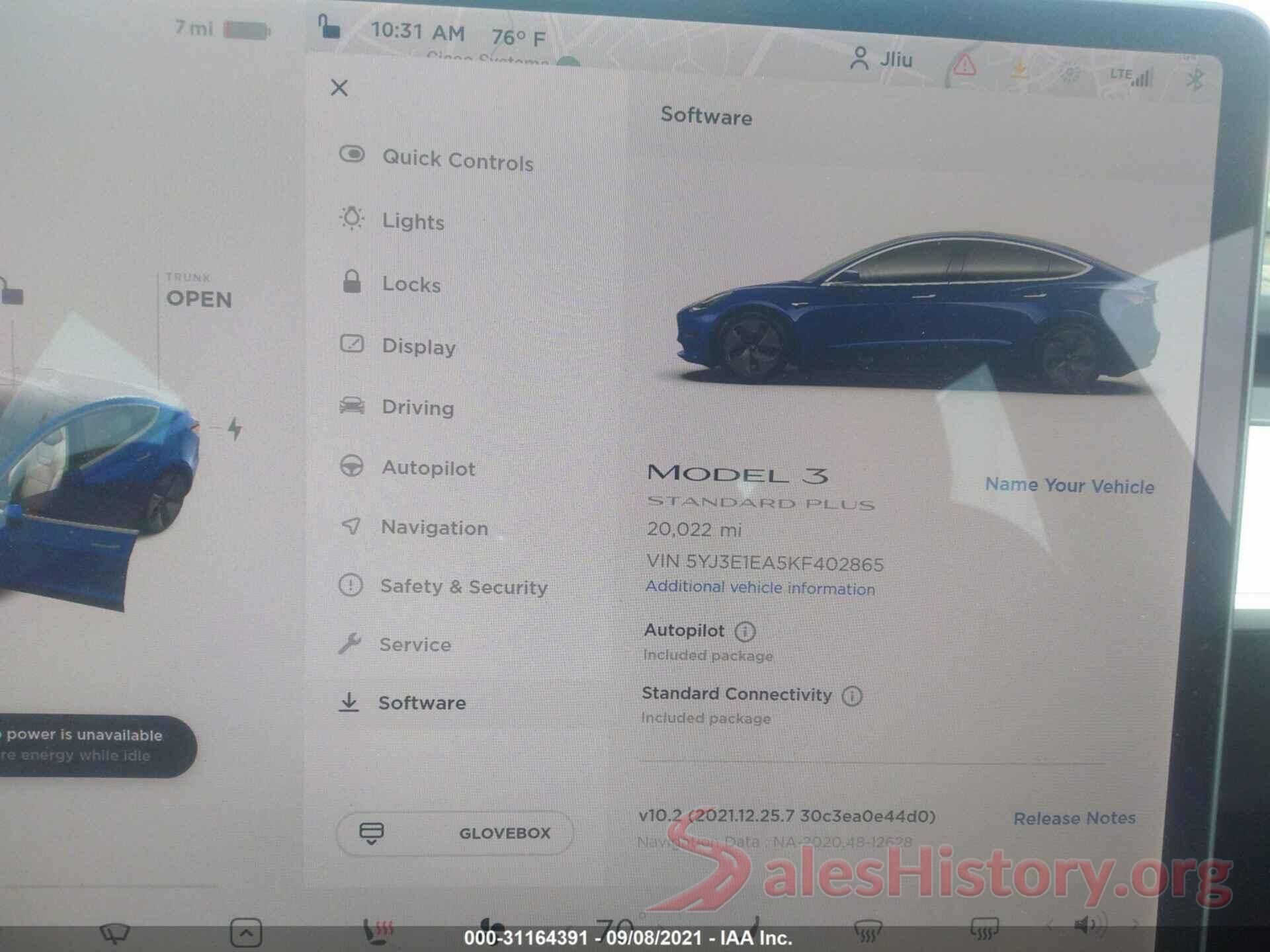 5YJ3E1EA5KF402865 2019 TESLA MODEL 3