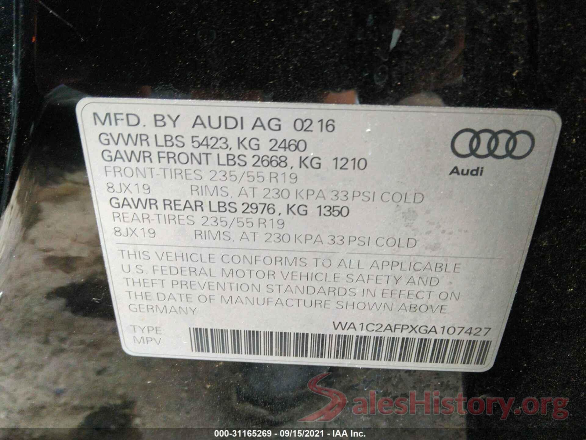 WA1C2AFPXGA107427 2016 AUDI Q5