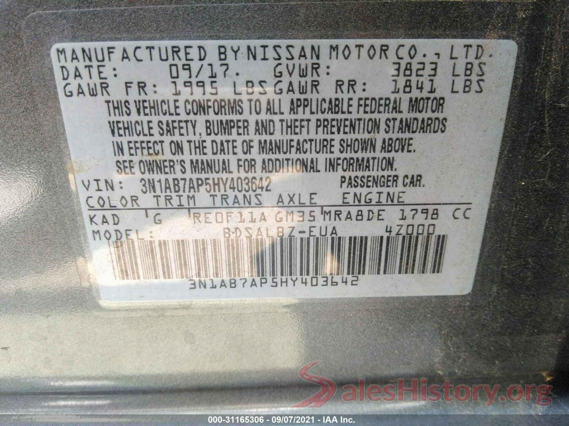 3N1AB7AP5HY403642 2017 NISSAN SENTRA