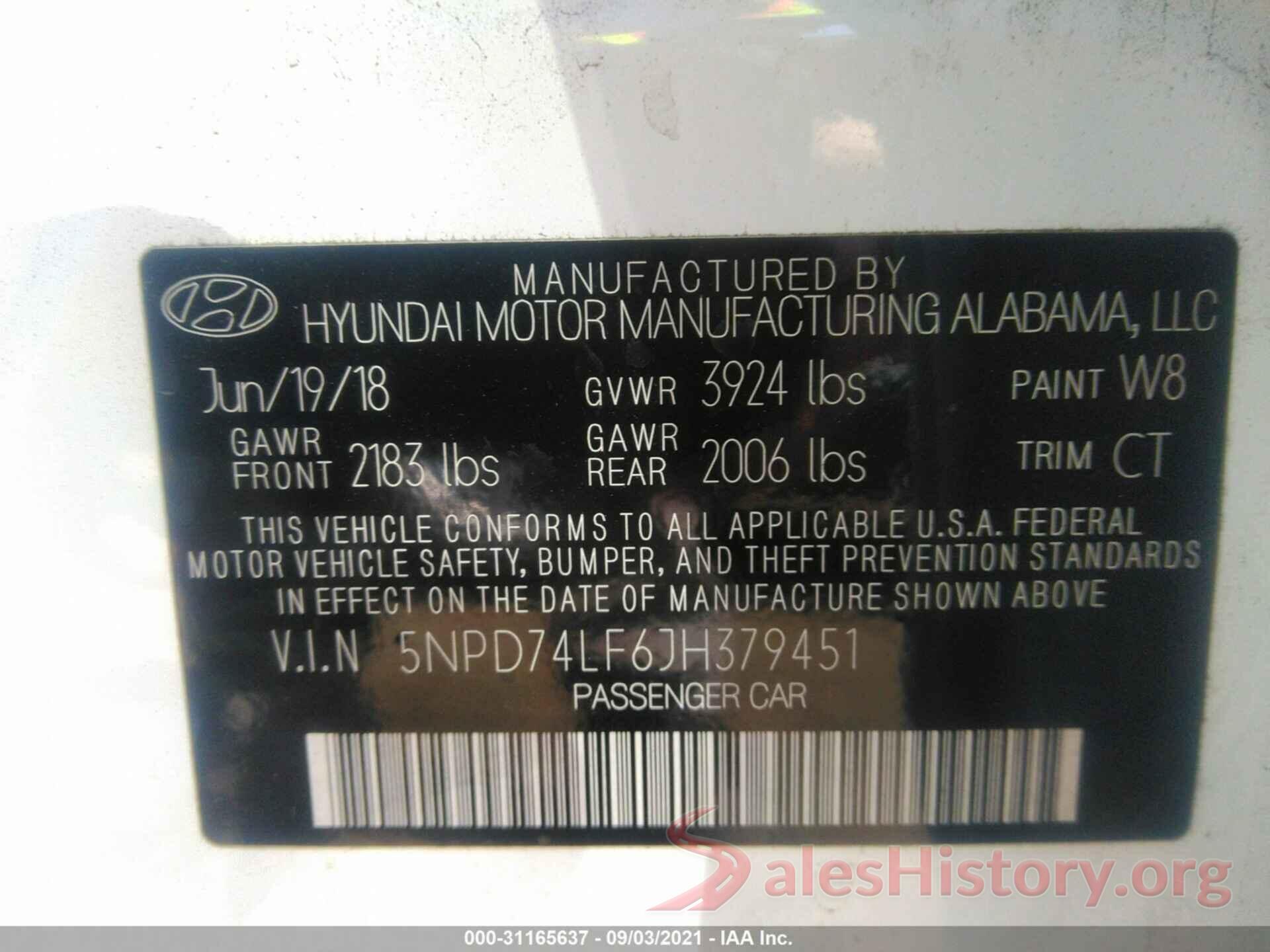 5NPD74LF6JH379451 2018 HYUNDAI ELANTRA