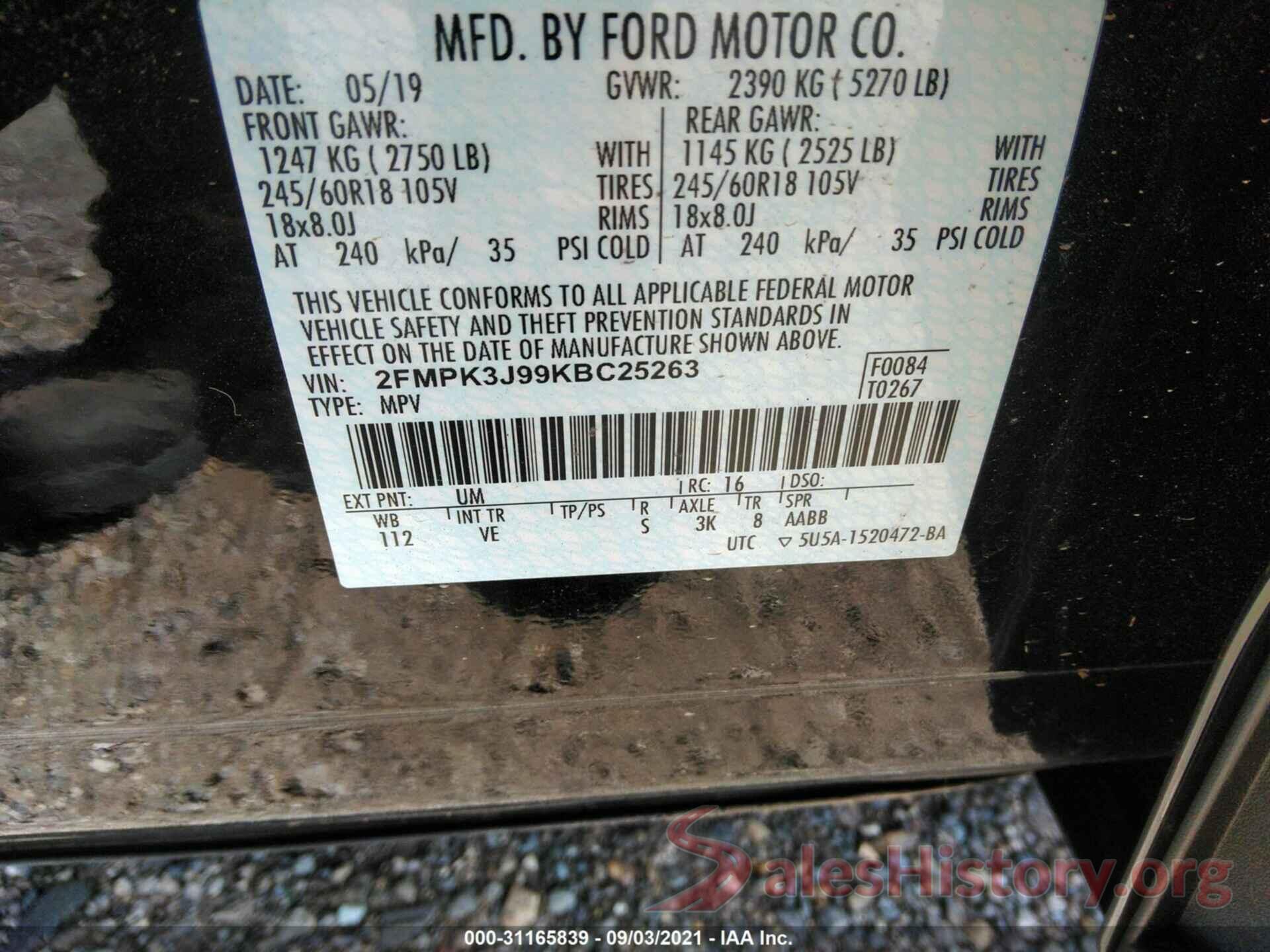 2FMPK3J99KBC25263 2019 FORD EDGE