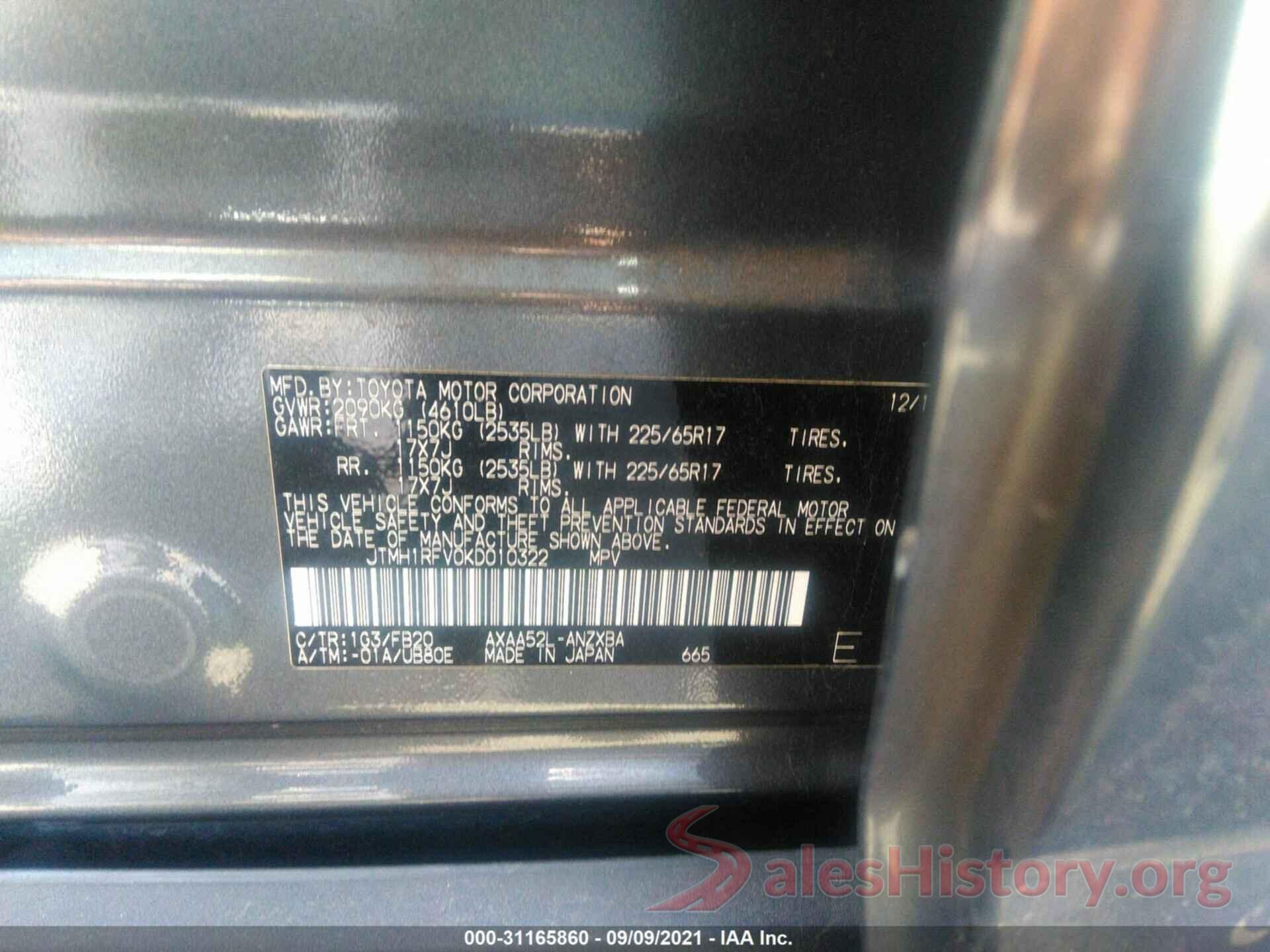 JTMH1RFV0KD010322 2019 TOYOTA RAV4