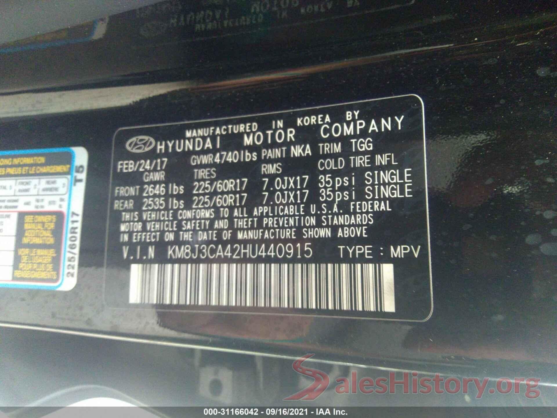 KM8J3CA42HU440915 2017 HYUNDAI TUCSON