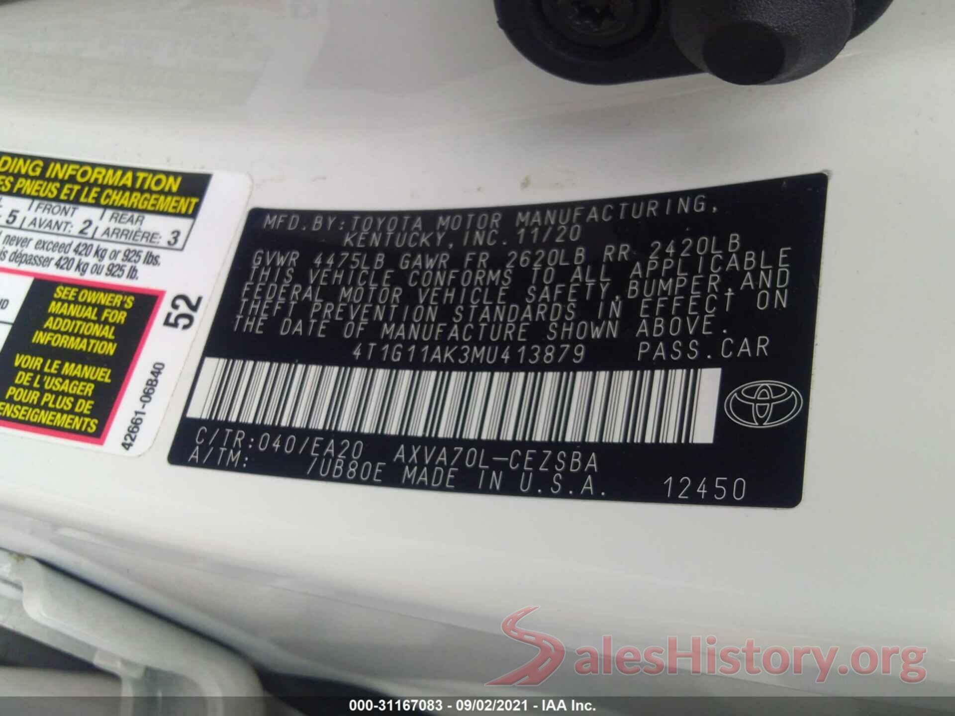 4T1G11AK3MU413879 2021 TOYOTA CAMRY