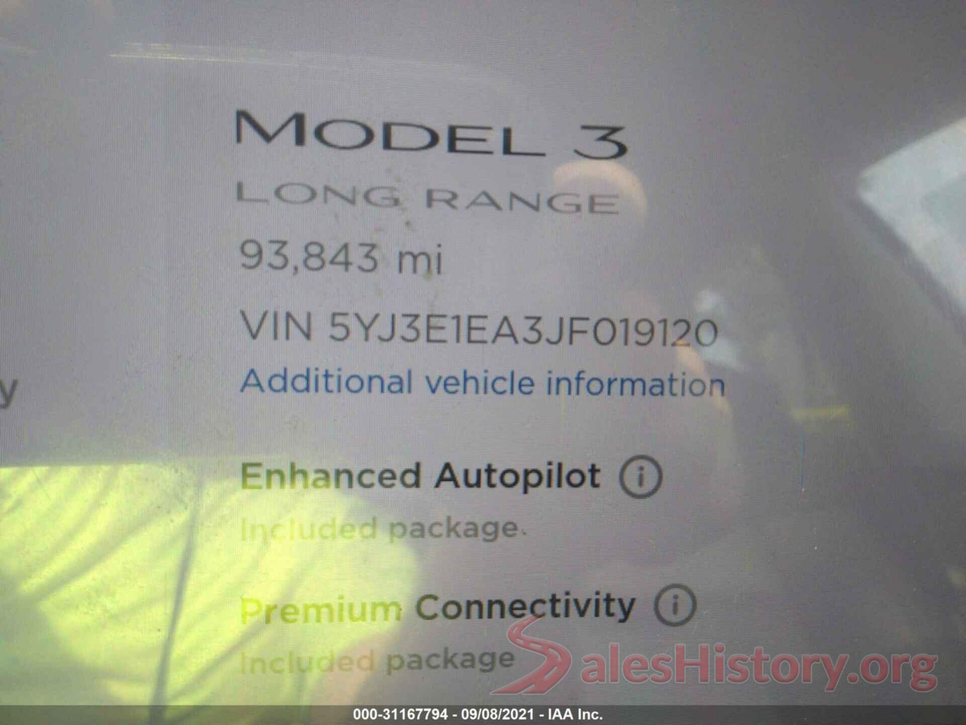 5YJ3E1EA3JF019120 2018 TESLA MODEL 3