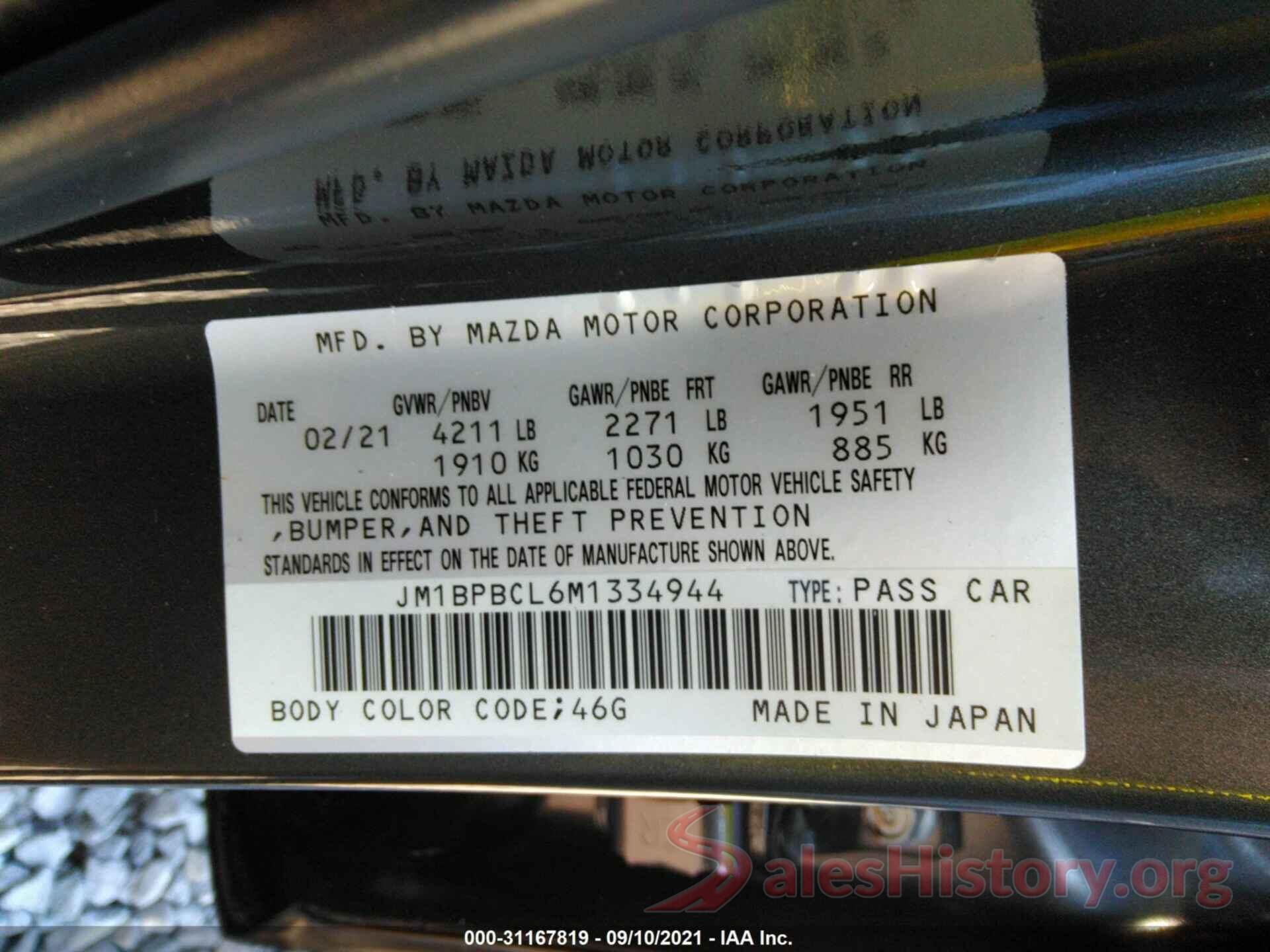 JM1BPBCL6M1334944 2021 MAZDA MAZDA3 SEDAN