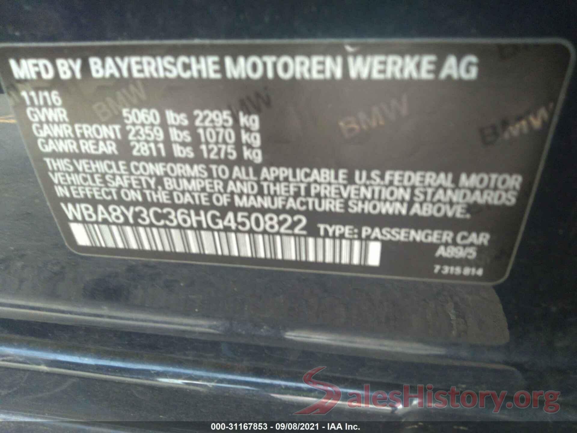 WBA8Y3C36HG450822 2017 BMW 3 SERIES