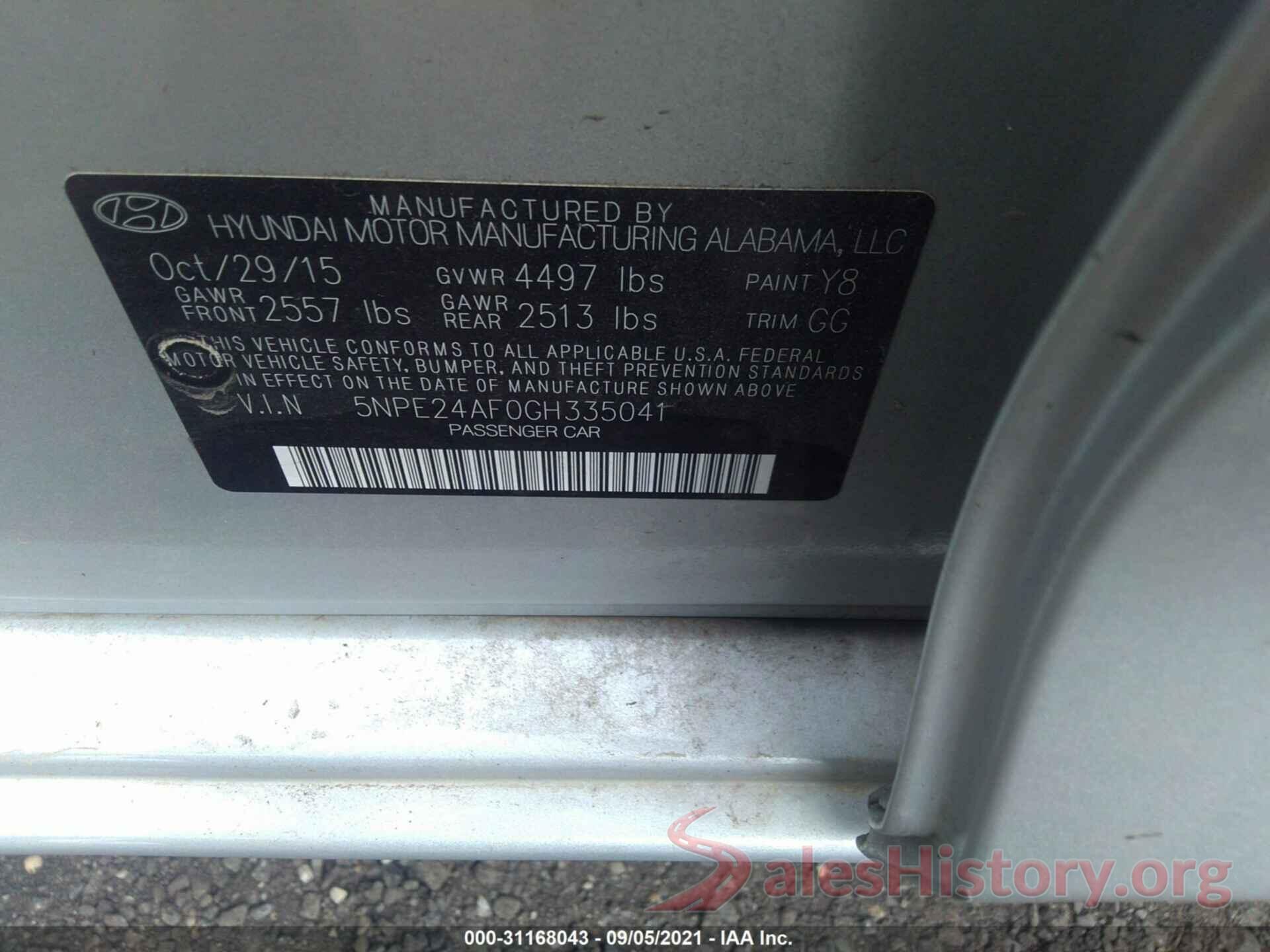 5NPE24AF0GH335041 2016 HYUNDAI SONATA