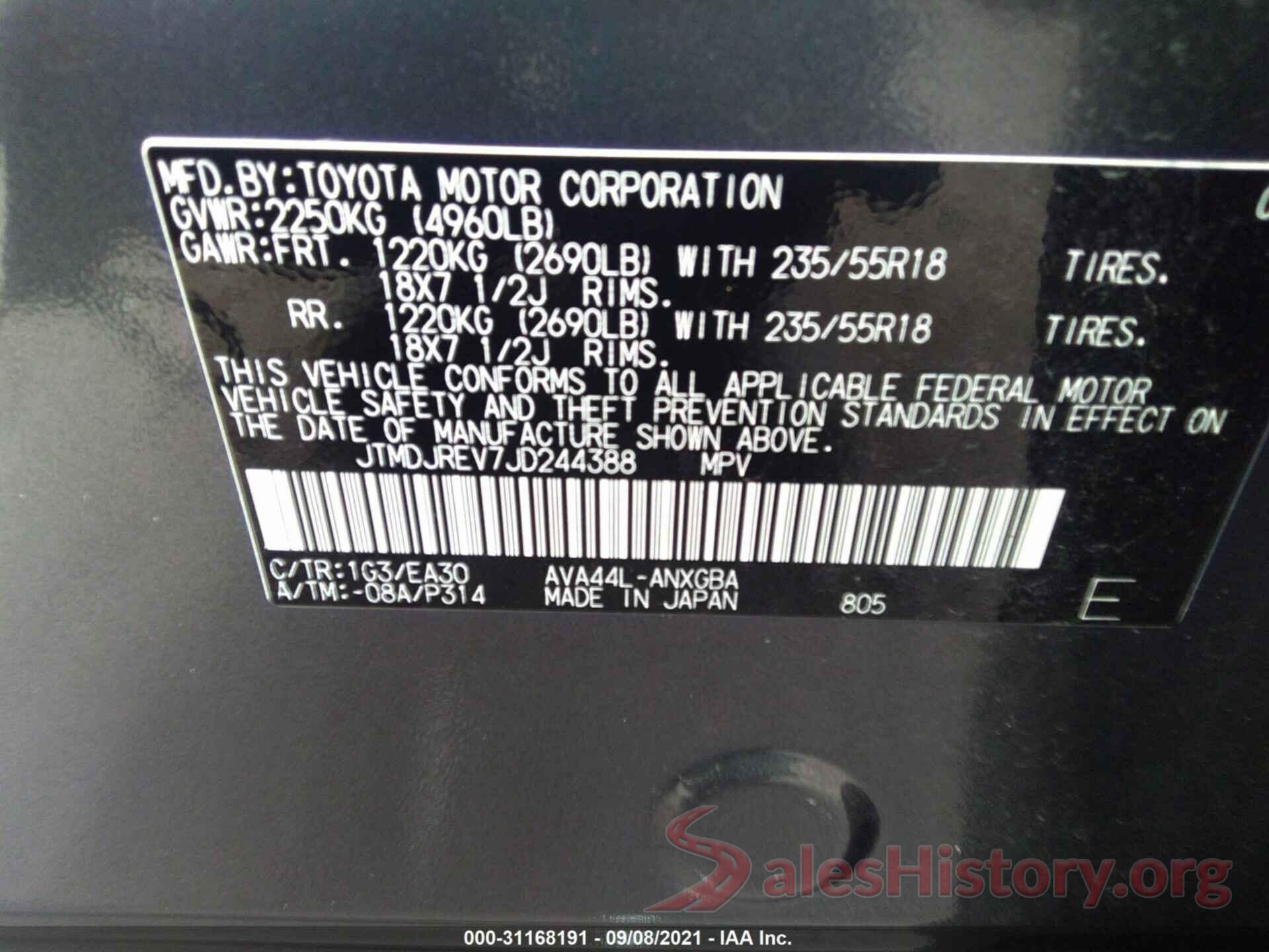 JTMDJREV7JD244388 2018 TOYOTA RAV4