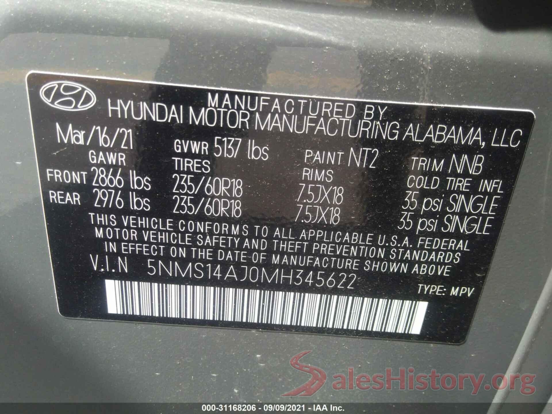 5NMS14AJ0MH345622 2021 HYUNDAI SANTA FE