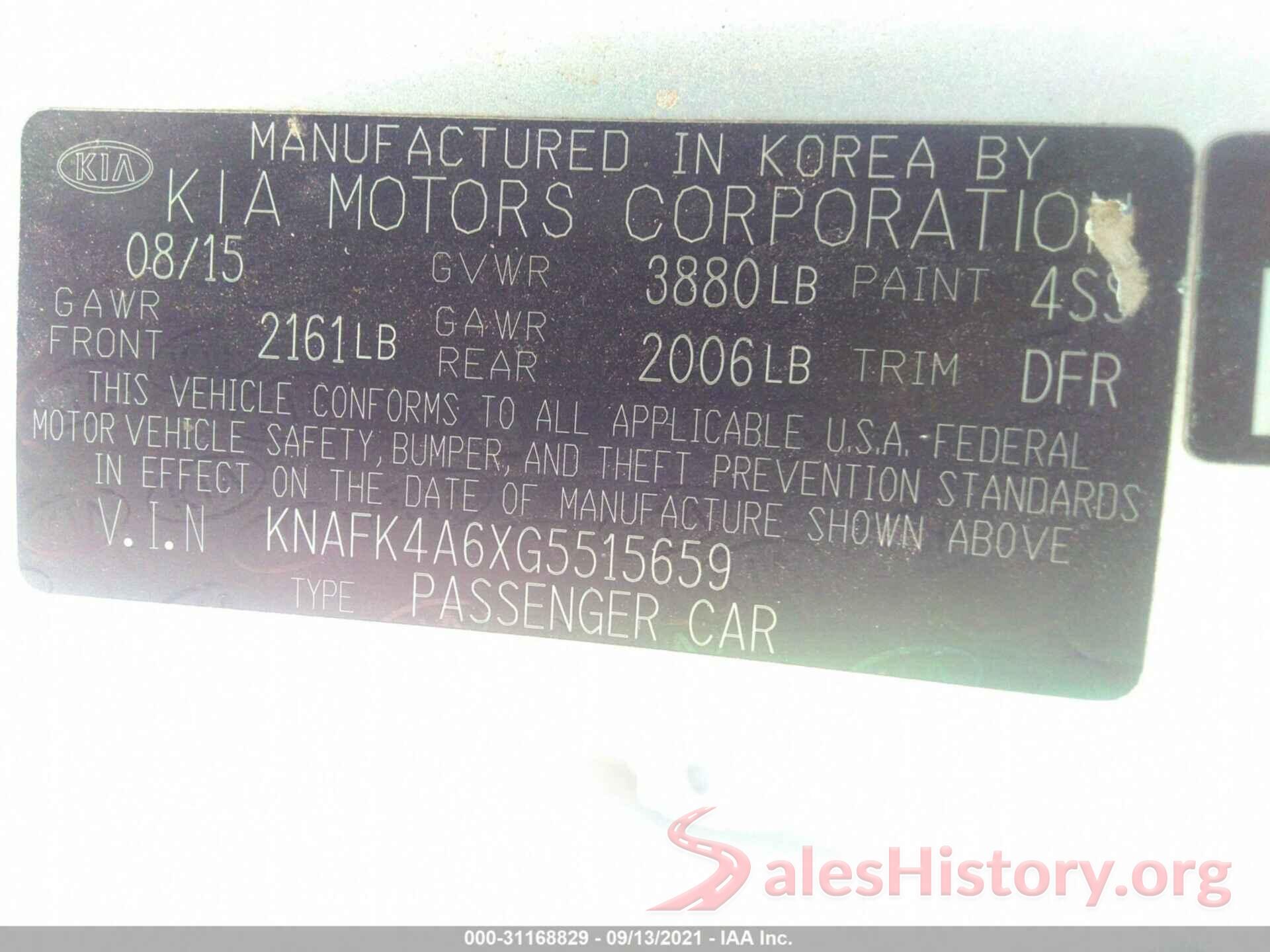 KNAFK4A6XG5515659 2016 KIA FORTE