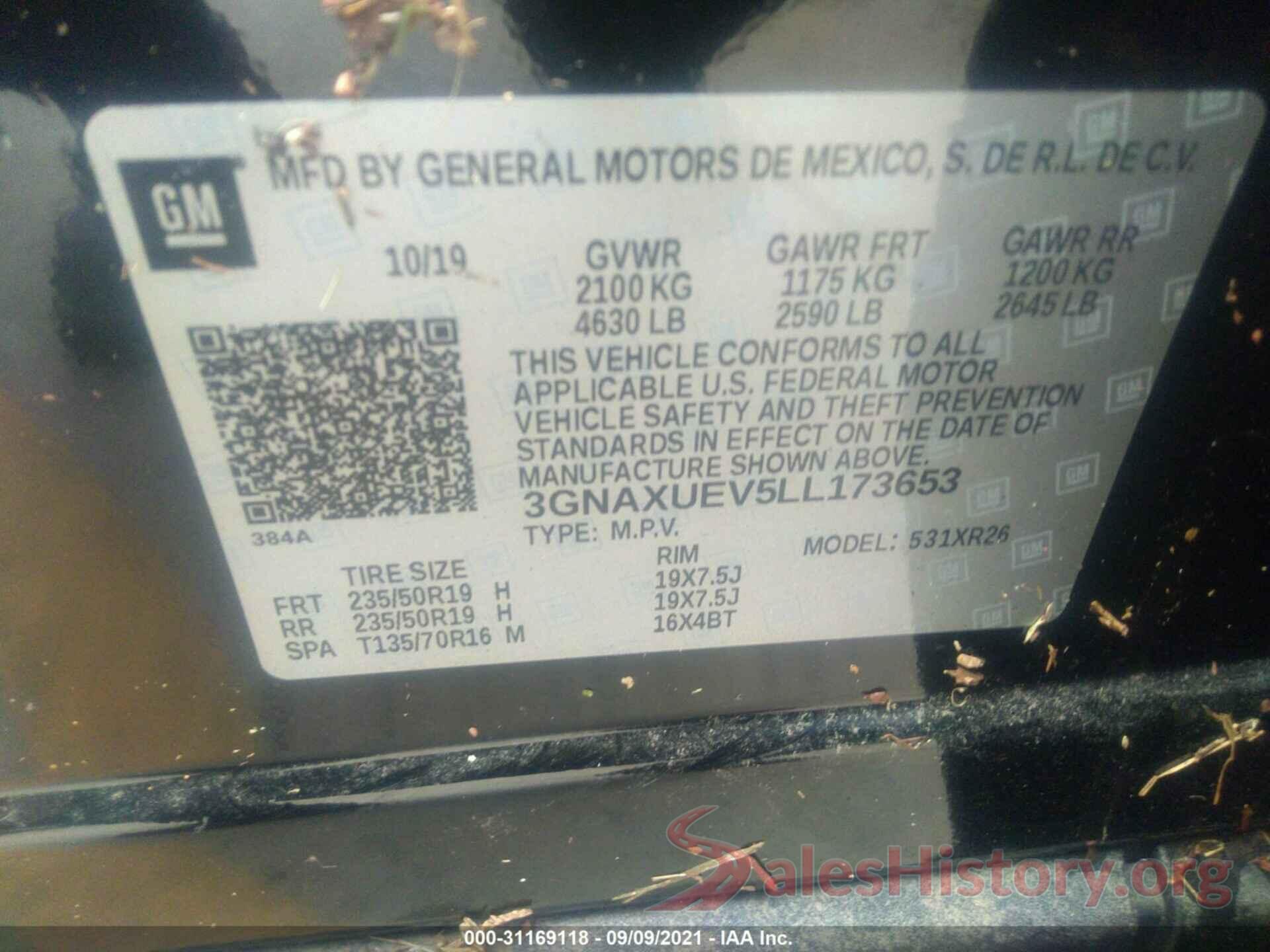 3GNAXUEV5LL173653 2020 CHEVROLET EQUINOX