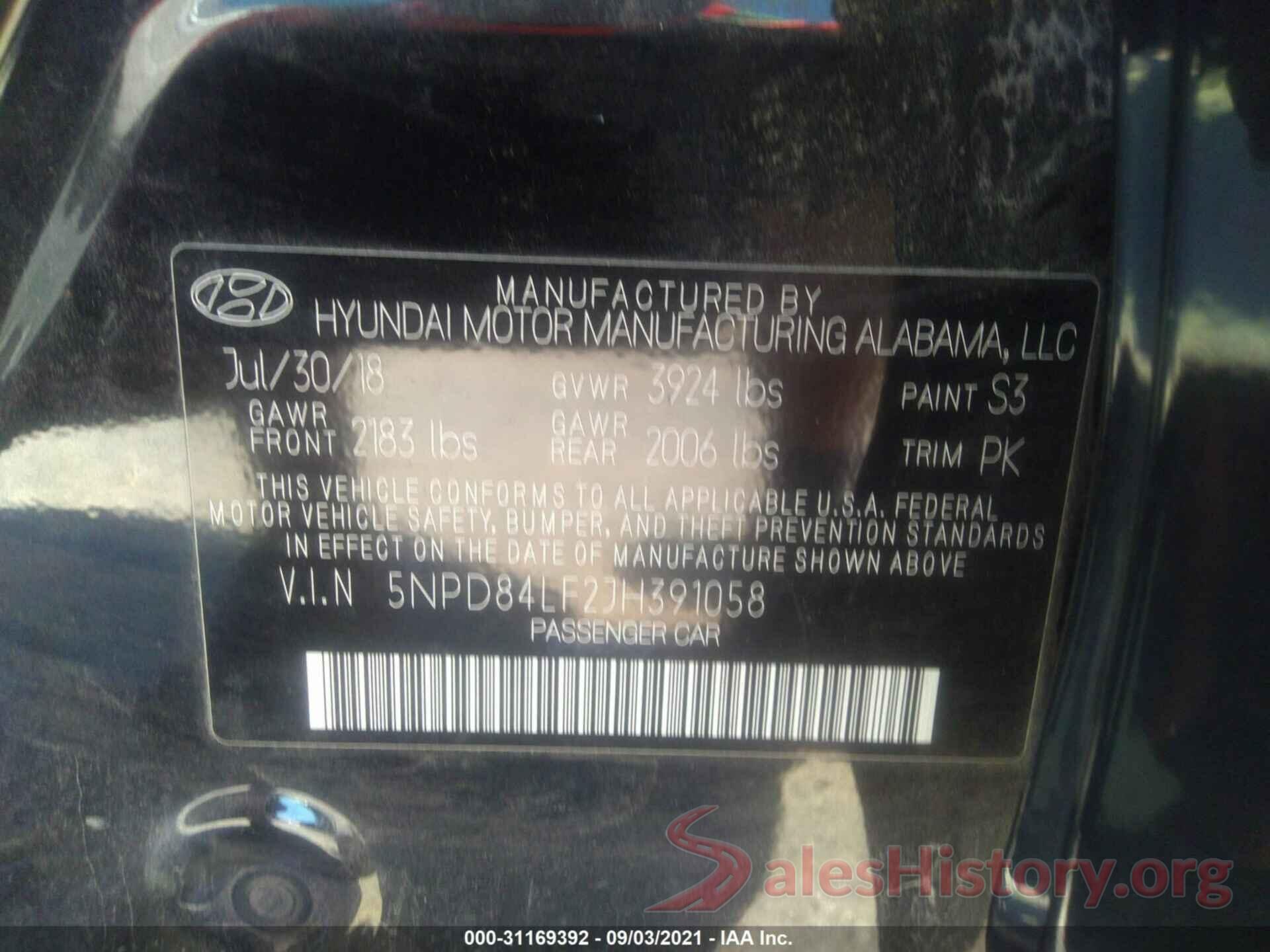 5NPD84LF2JH391058 2018 HYUNDAI ELANTRA