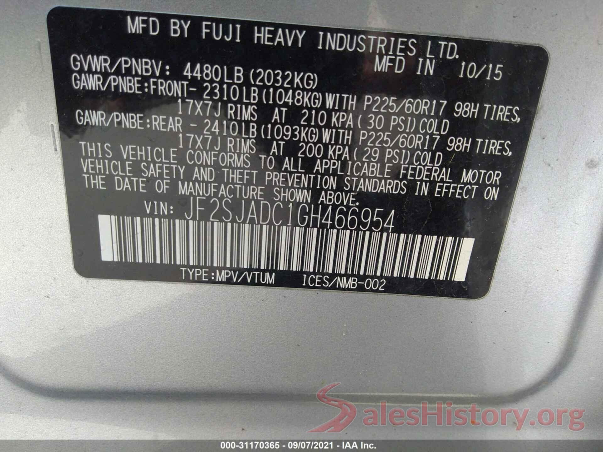 JF2SJADC1GH466954 2016 SUBARU FORESTER