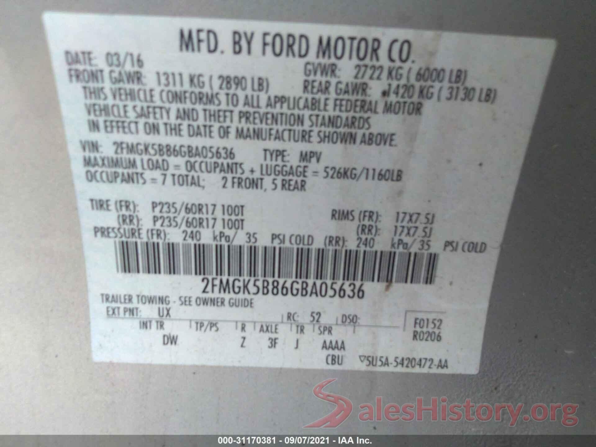 2FMGK5B86GBA05636 2016 FORD FLEX