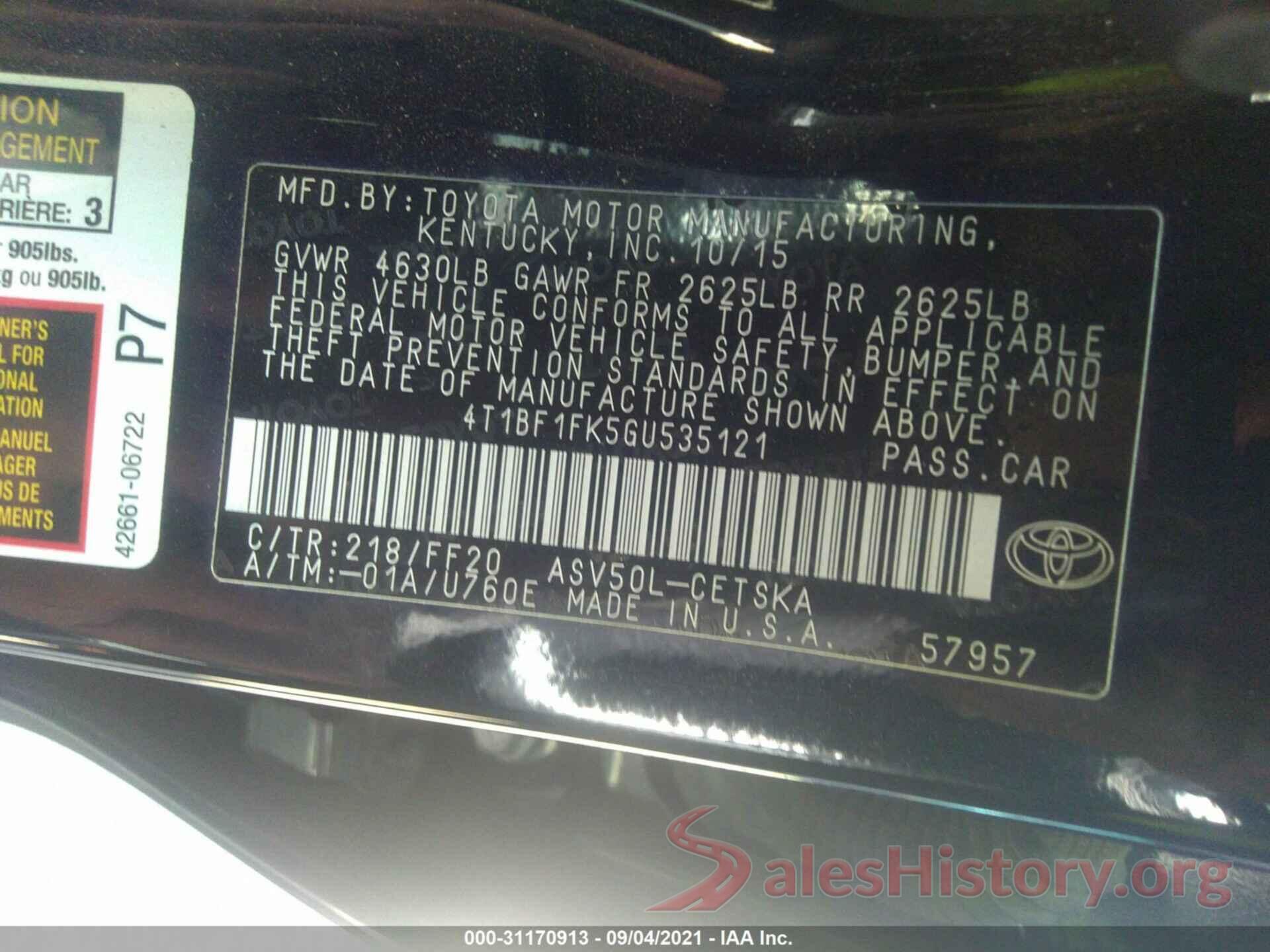 4T1BF1FK5GU535121 2016 TOYOTA CAMRY