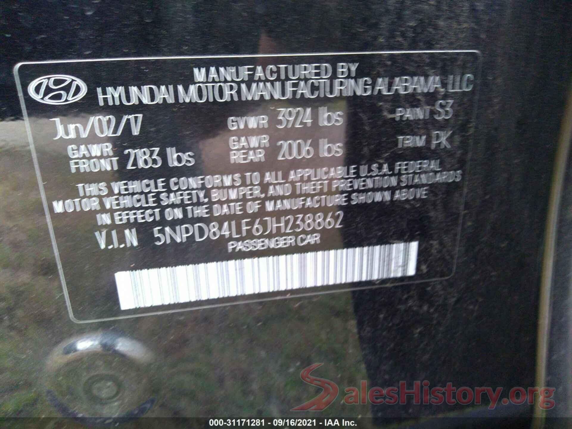 5NPD84LF6JH238862 2018 HYUNDAI ELANTRA