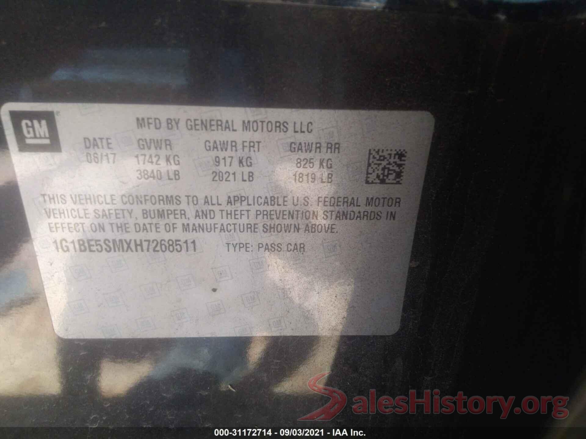 1G1BE5SMXH7268511 2017 CHEVROLET CRUZE