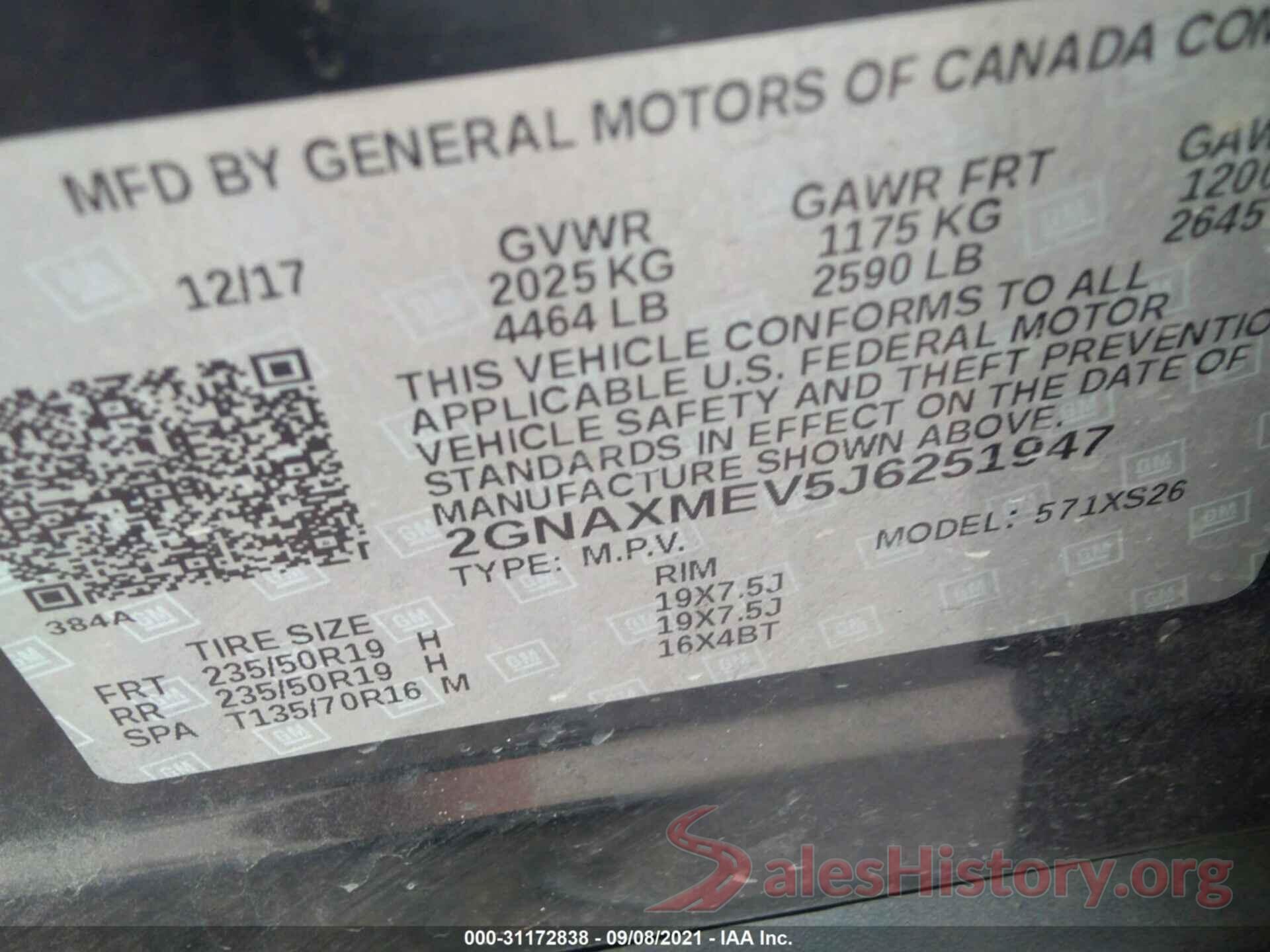 2GNAXMEV5J6251947 2018 CHEVROLET EQUINOX