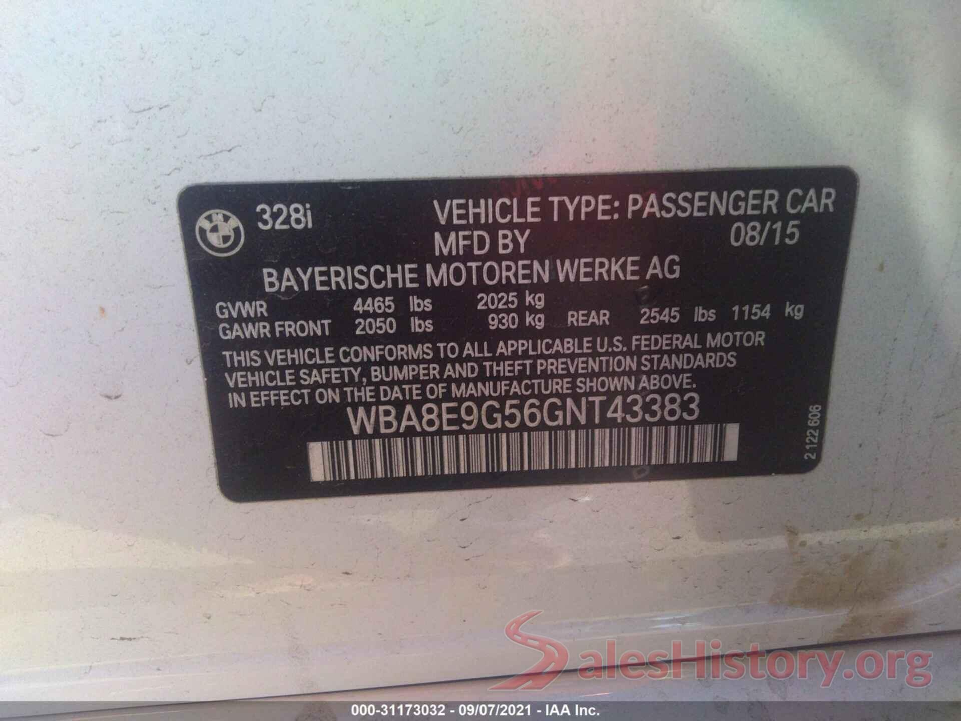 WBA8E9G56GNT43383 2016 BMW 3 SERIES