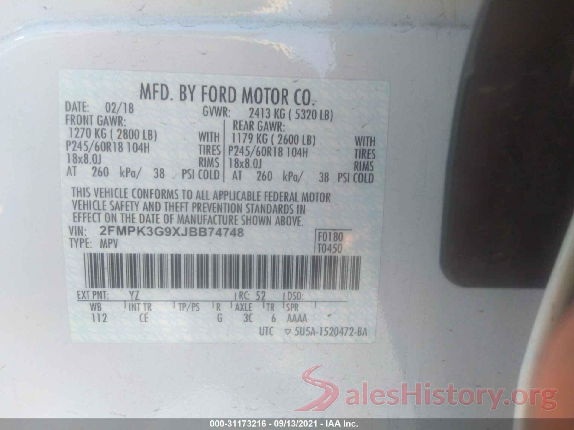 2FMPK3G9XJBB74748 2018 FORD EDGE