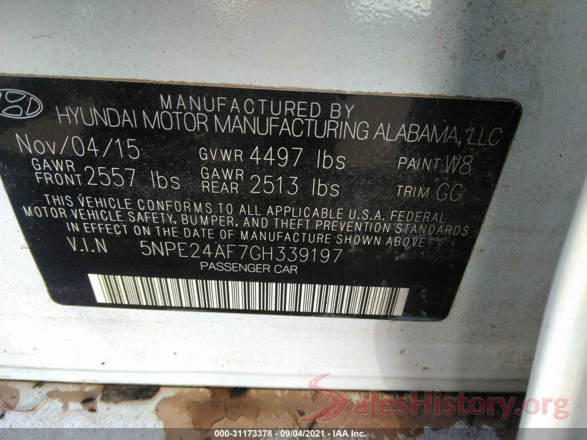 5NPE24AF7GH339197 2016 HYUNDAI SONATA