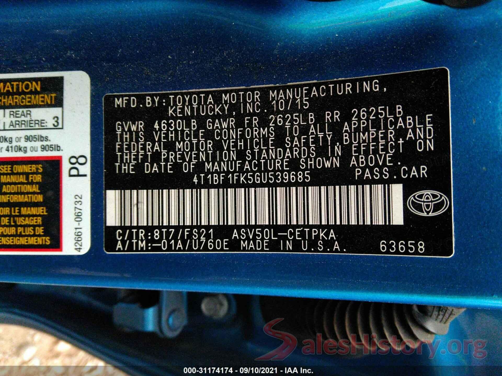 4T1BF1FK5GU539685 2016 TOYOTA CAMRY