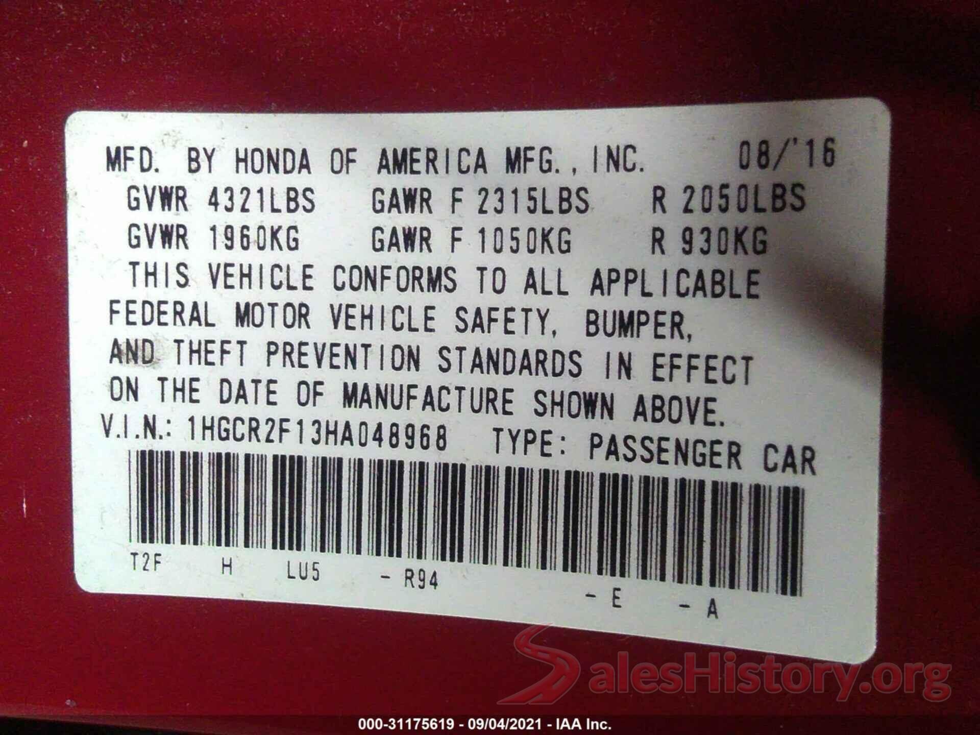 1HGCR2F13HA048968 2017 HONDA ACCORD SEDAN