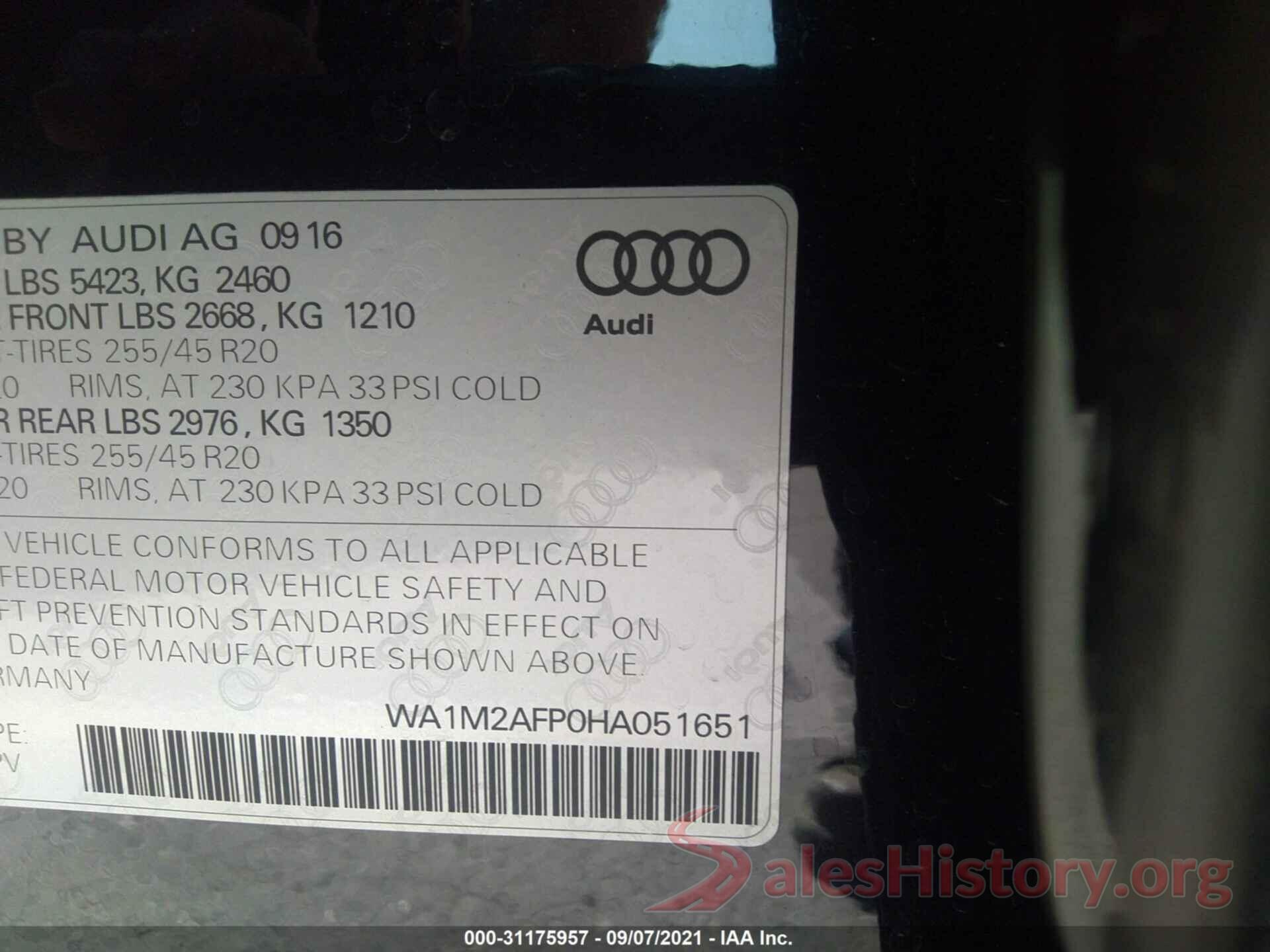 WA1M2AFP0HA051651 2017 AUDI Q5