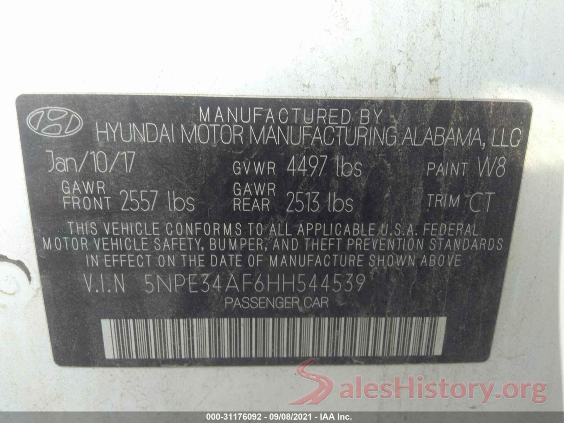 5NPE34AF6HH544539 2017 HYUNDAI SONATA