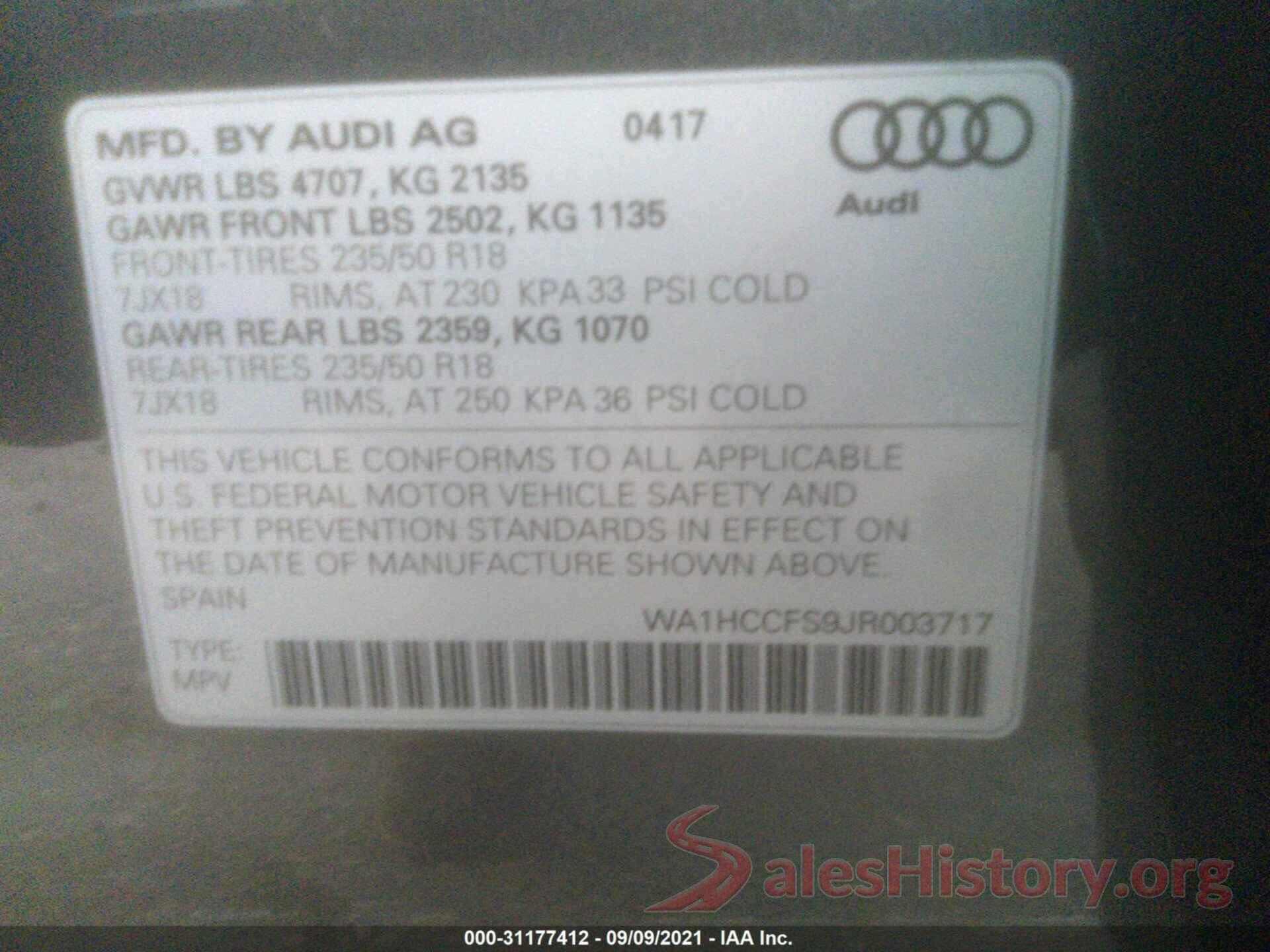 WA1HCCFS9JR003717 2018 AUDI Q3