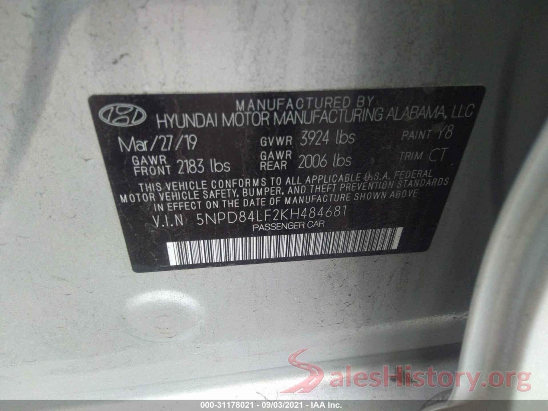 5NPD84LF2KH484681 2019 HYUNDAI ELANTRA