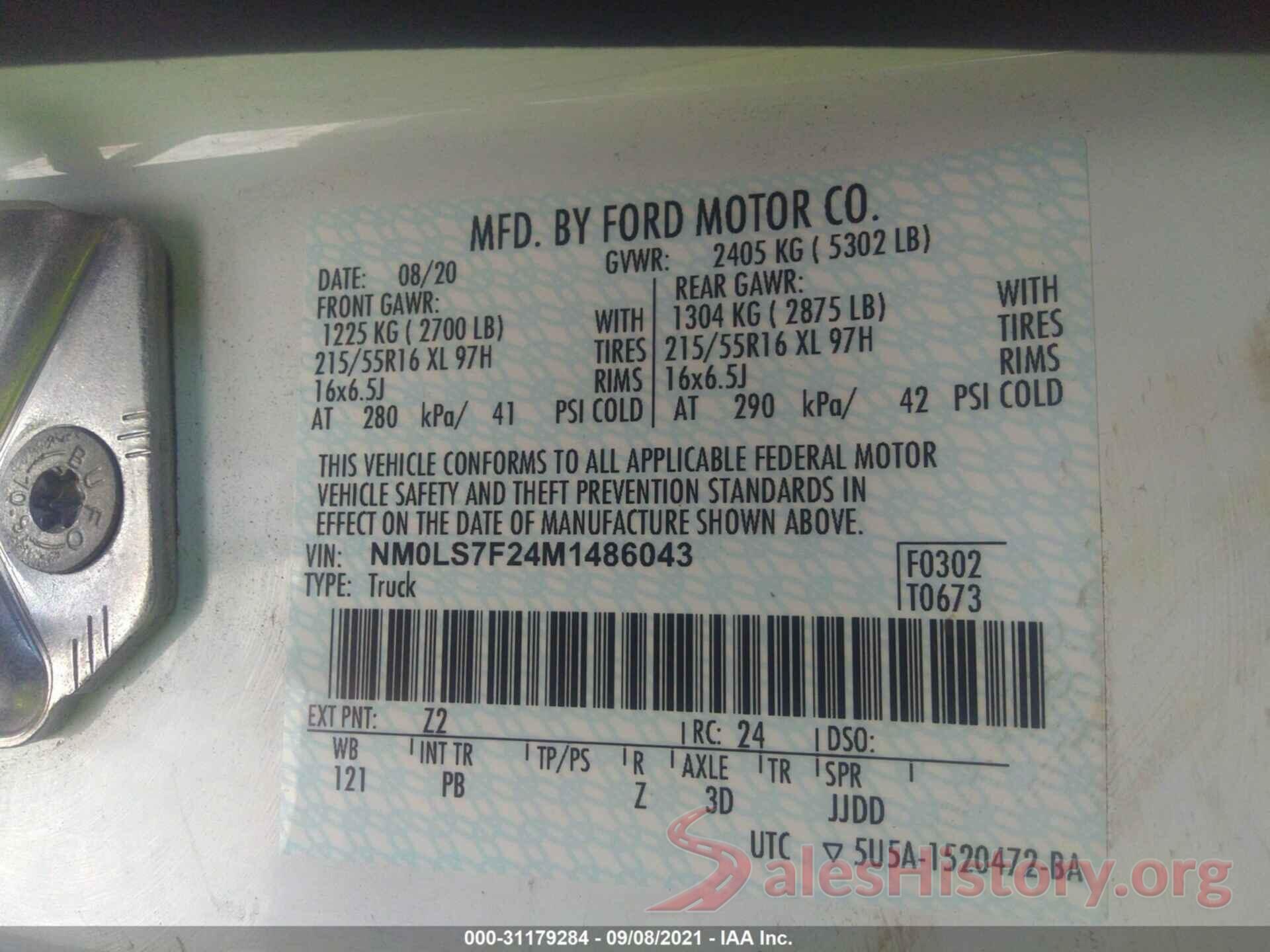 NM0LS7F24M1486043 2021 FORD TRANSIT CONNECT VAN