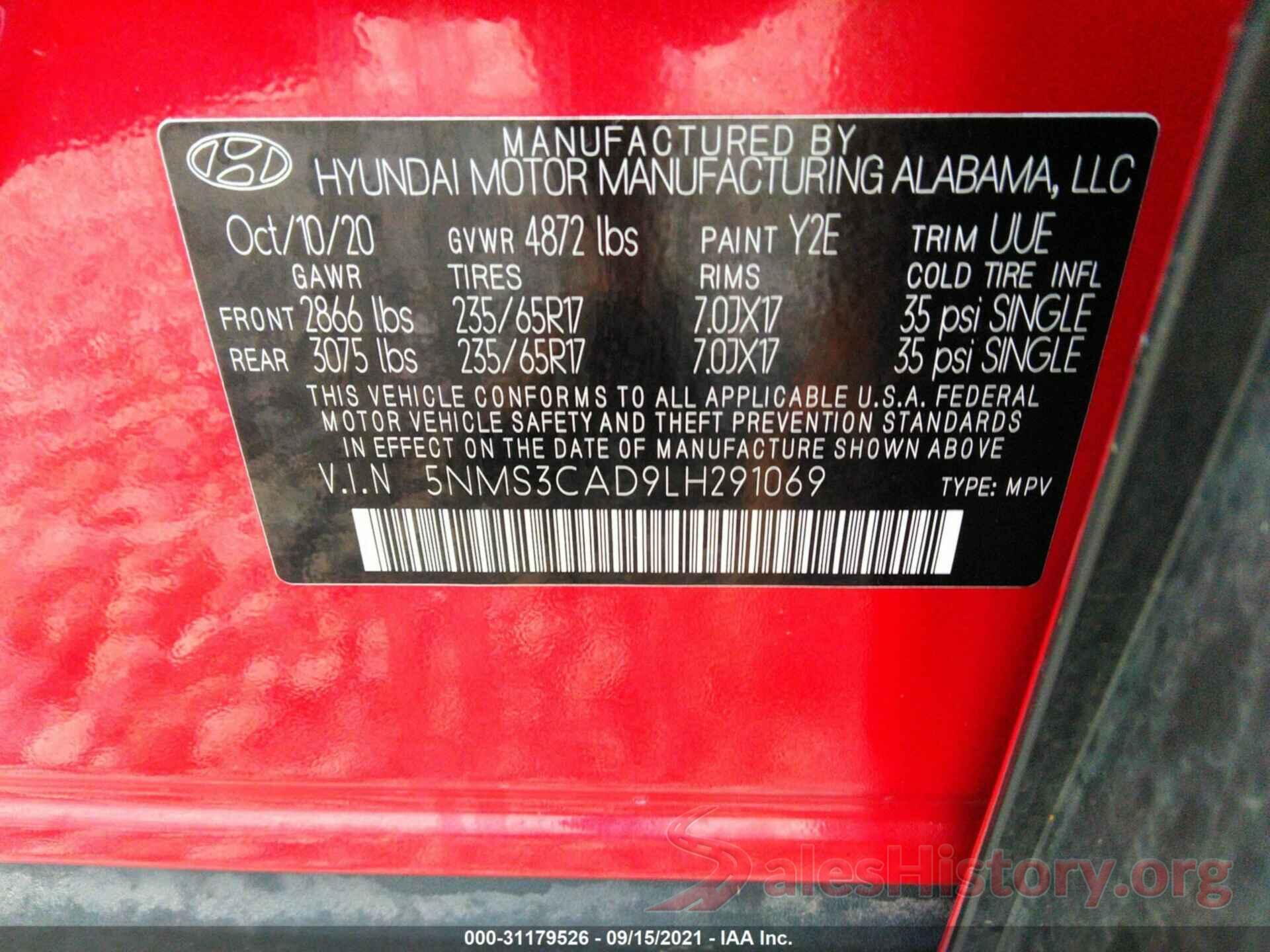 5NMS3CAD9LH291069 2020 HYUNDAI SANTA FE