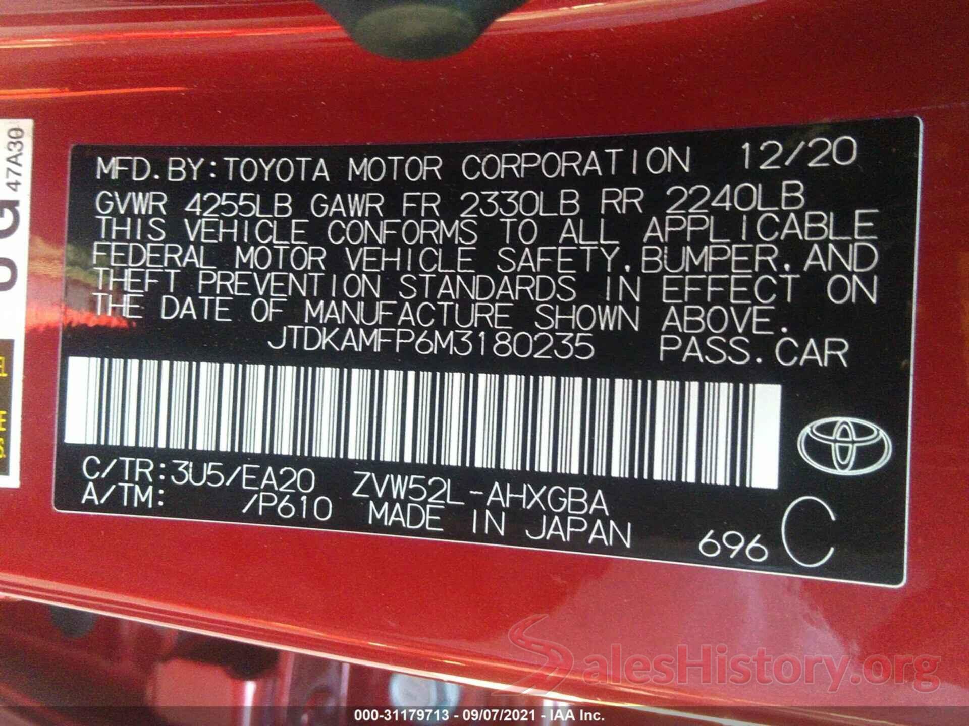 JTDKAMFP6M3180235 2021 TOYOTA PRIUS PRIME