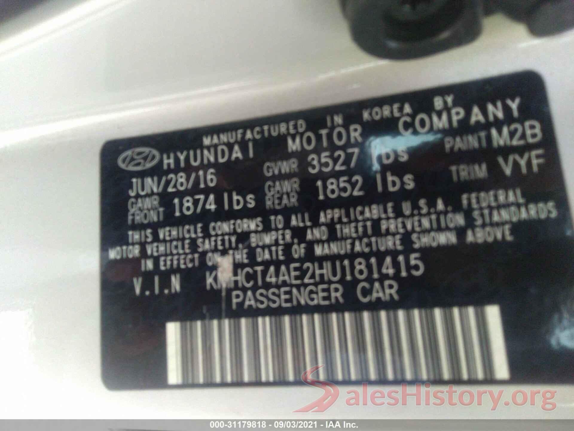 KMHCT4AE2HU181415 2017 HYUNDAI ACCENT