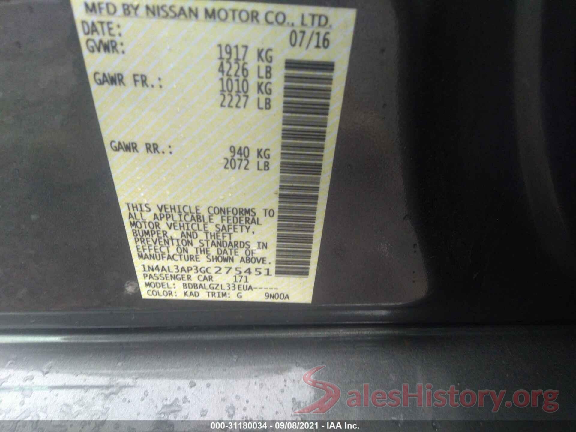 1N4AL3AP3GC275451 2016 NISSAN ALTIMA