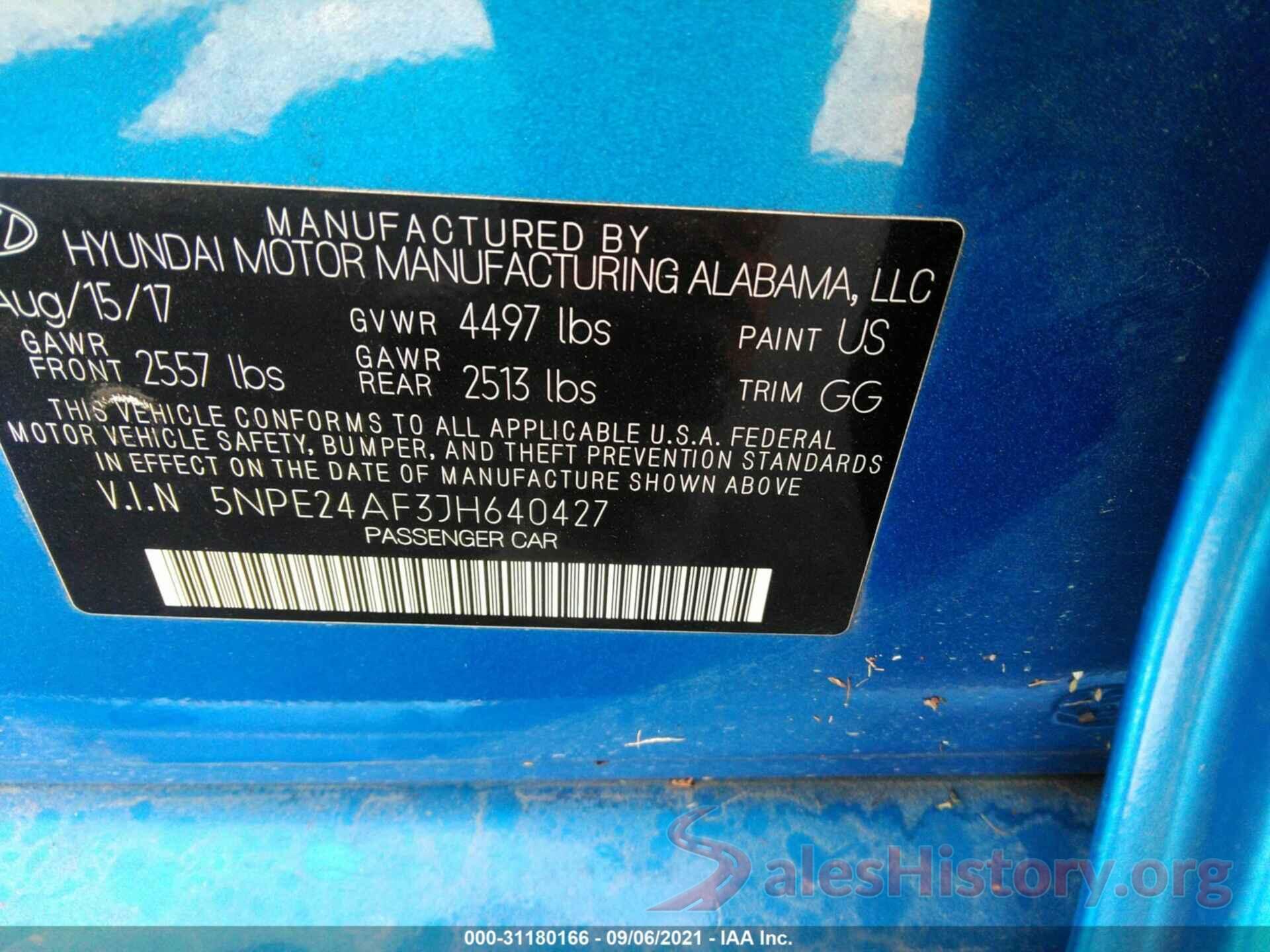 5NPE24AF3JH640427 2018 HYUNDAI SONATA