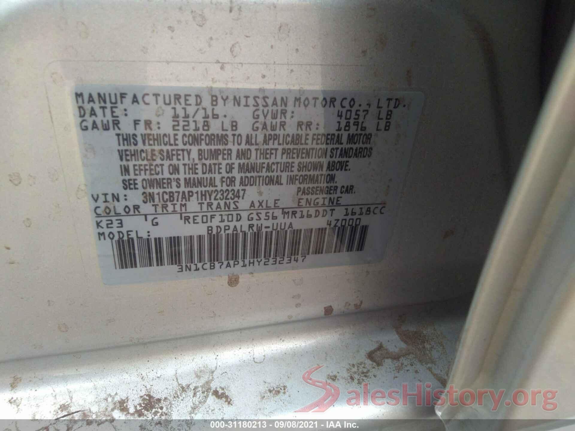 3N1CB7AP1HY232347 2017 NISSAN SENTRA