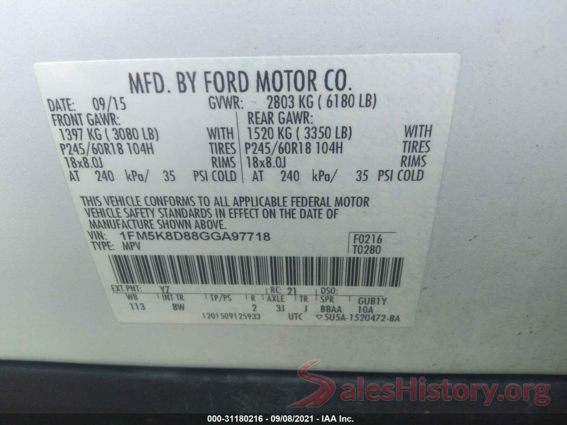 1FM5K8D88GGA97718 2016 FORD EXPLORER