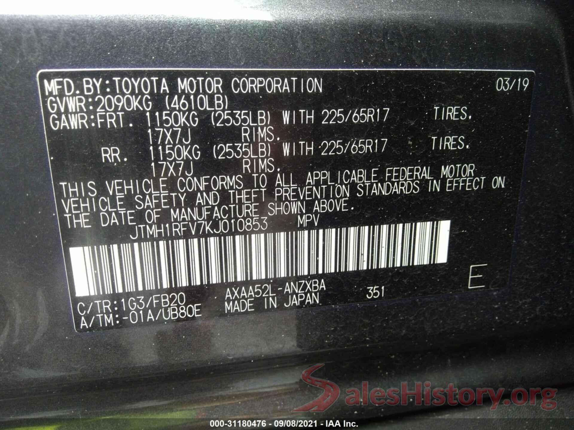 JTMH1RFV7KJ010853 2019 TOYOTA RAV4