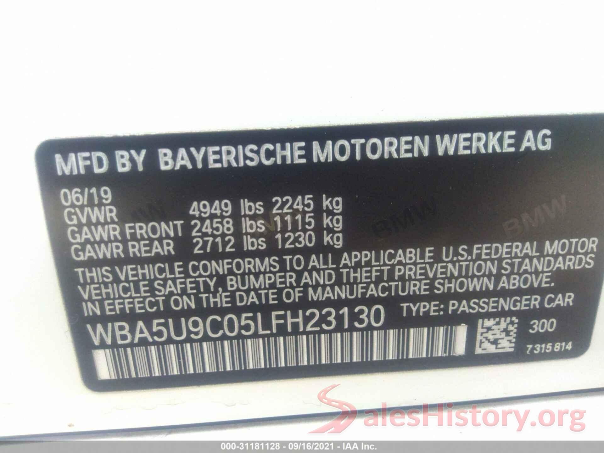 WBA5U9C05LFH23130 2020 BMW 3 SERIES