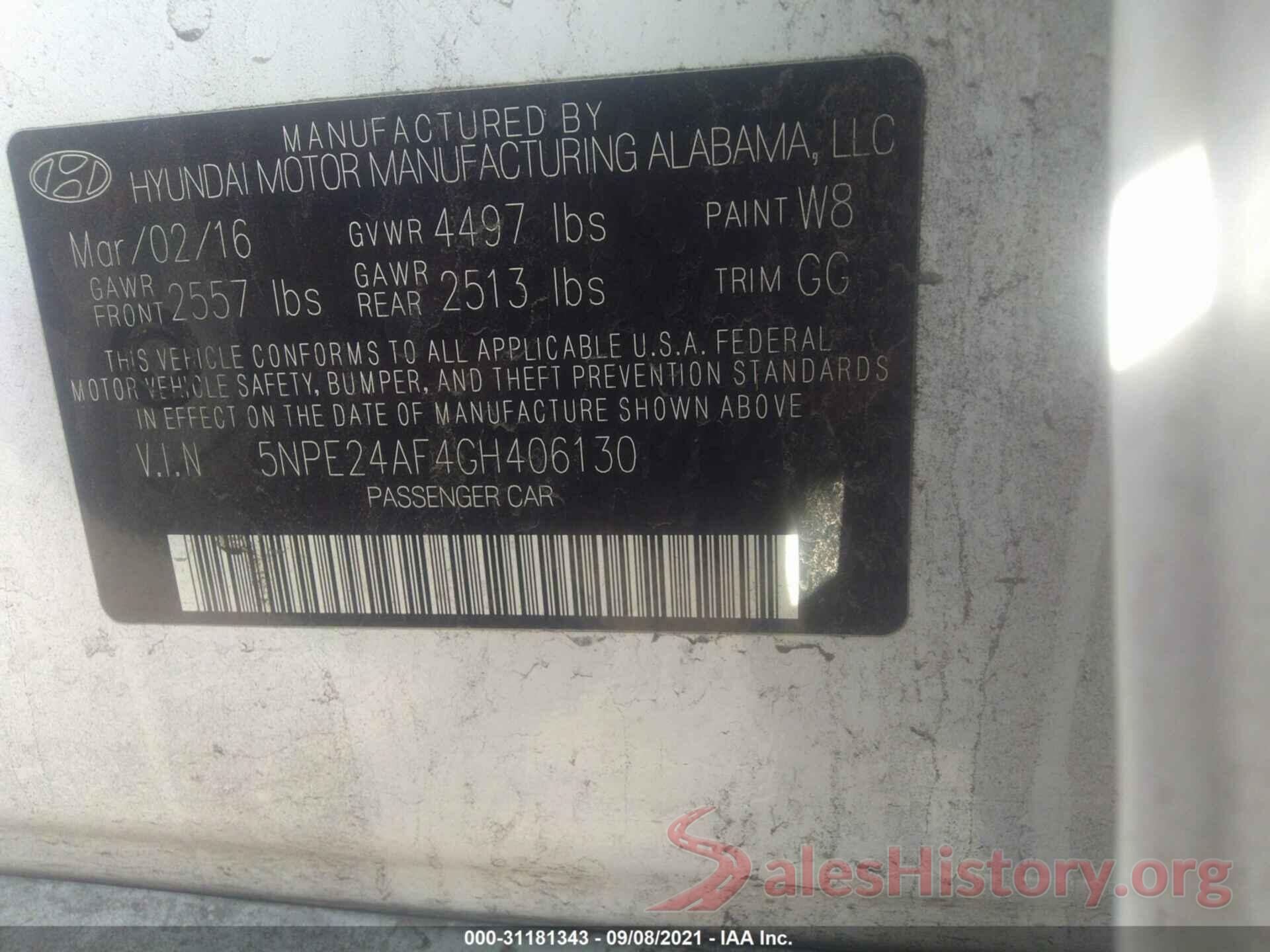 5NPE24AF4GH406130 2016 HYUNDAI SONATA