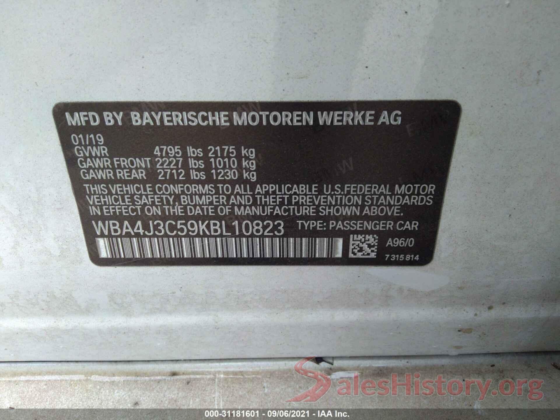 WBA4J3C59KBL10823 2019 BMW 4 SERIES