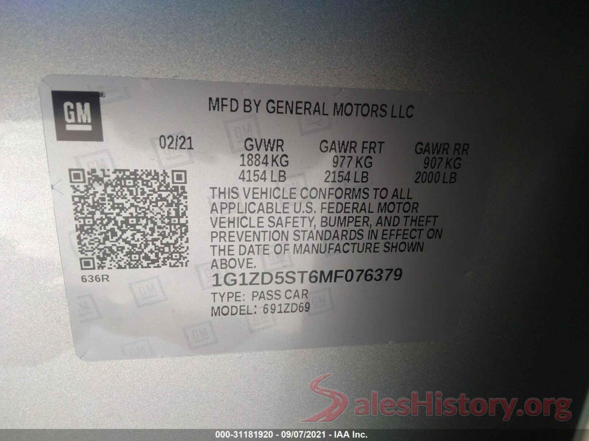 1G1ZD5ST6MF076379 2021 CHEVROLET MALIBU