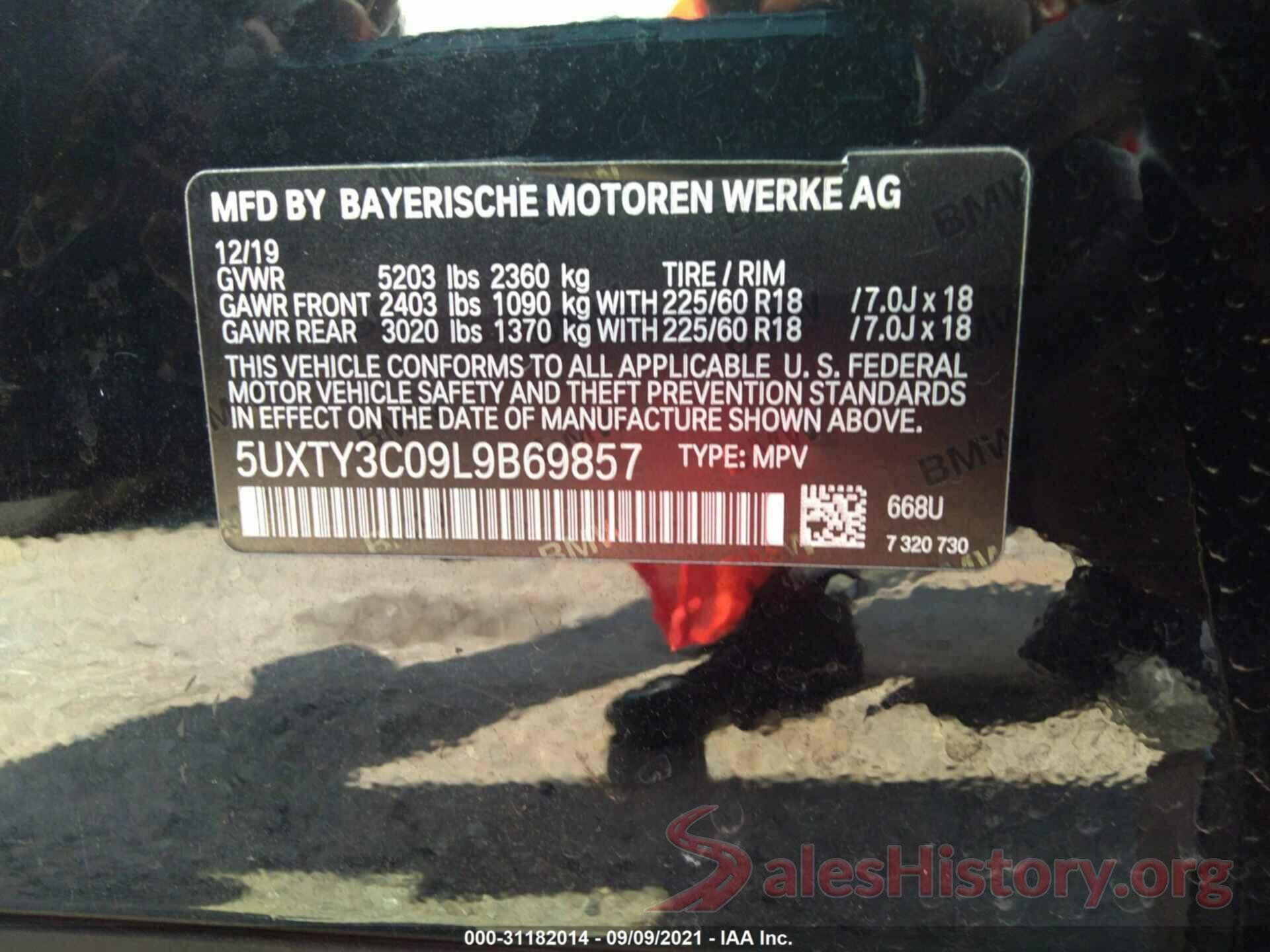 5UXTY3C09L9B69857 2020 BMW X3