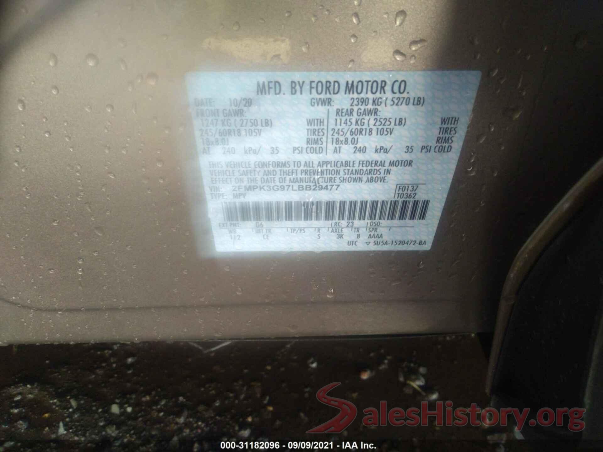 2FMPK3G97LBB29477 2020 FORD EDGE