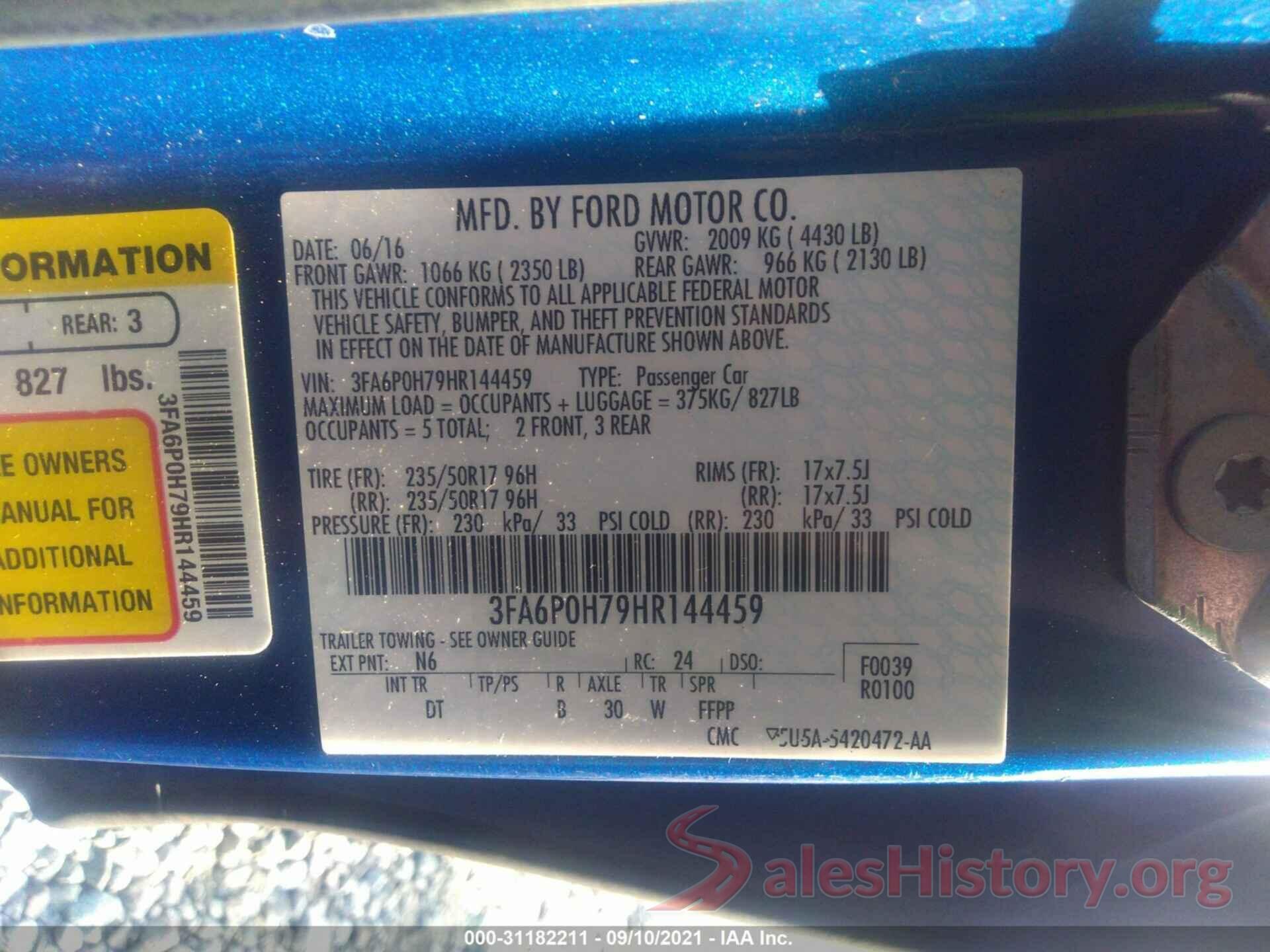 3FA6P0H79HR144459 2017 FORD FUSION